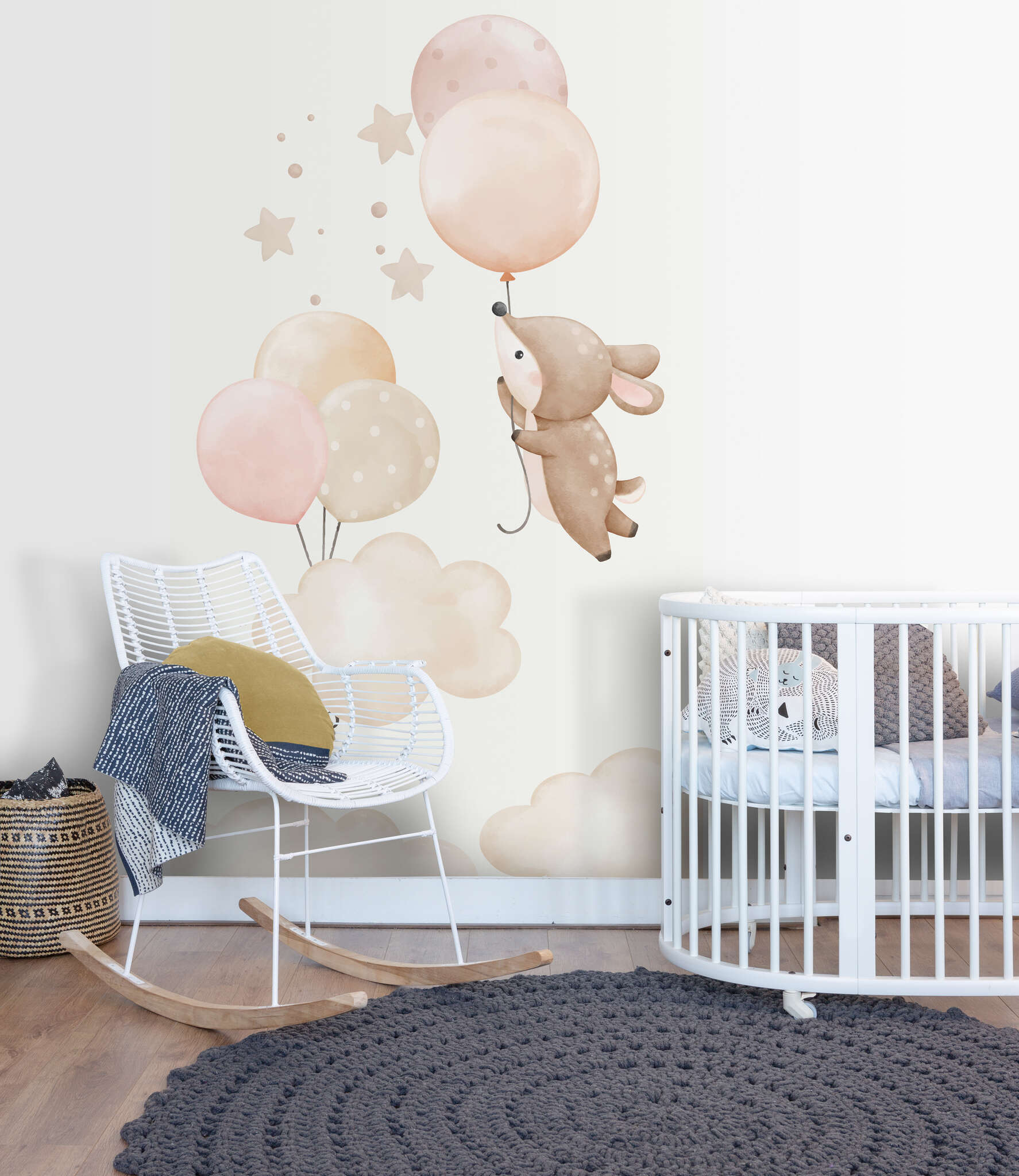10-367959 Raumbilder 1 Fototapete Kinderzimmer mit Hasen, Wolken und Ballons in Pink - Kids World II 367959