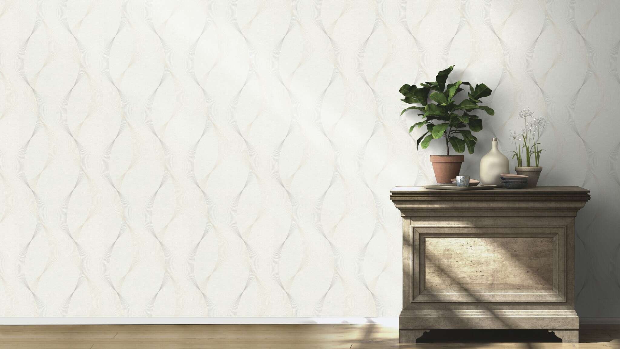 Raum mit Organisches Wellenmuster in warmen Naturtönen – weich, elegant und ideal für ruhige Raumkonzepte.