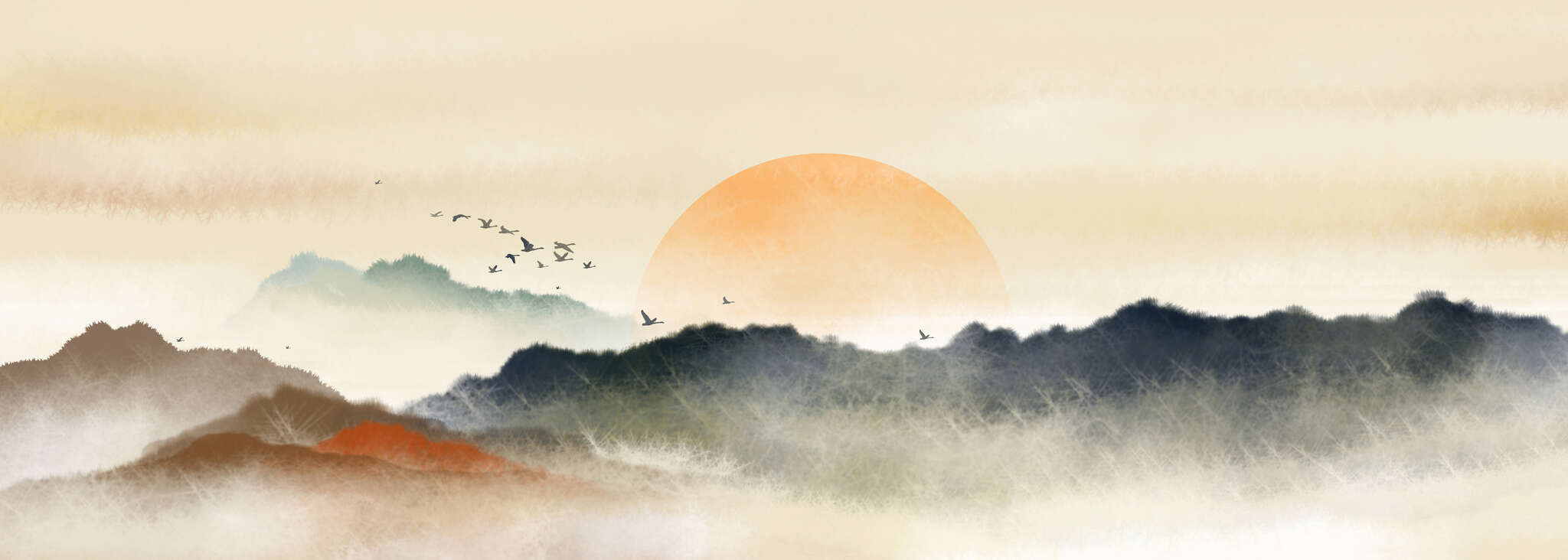 360073 - Fototapete - Panorama-Sonnenuntergang in Aquarell Wall mural with sunset 360073