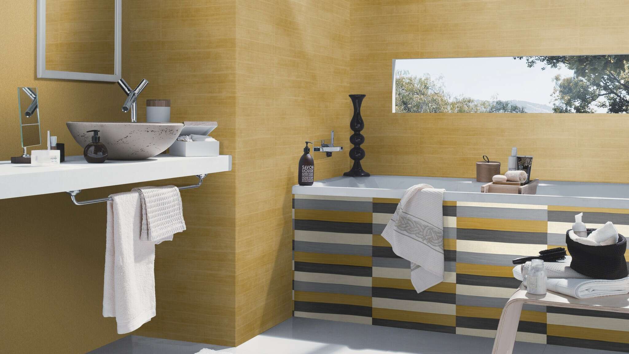 10-418729 Raumsituationen 3 Leather-look non-woven wallpaper in yellow-ochre Selection 418729
