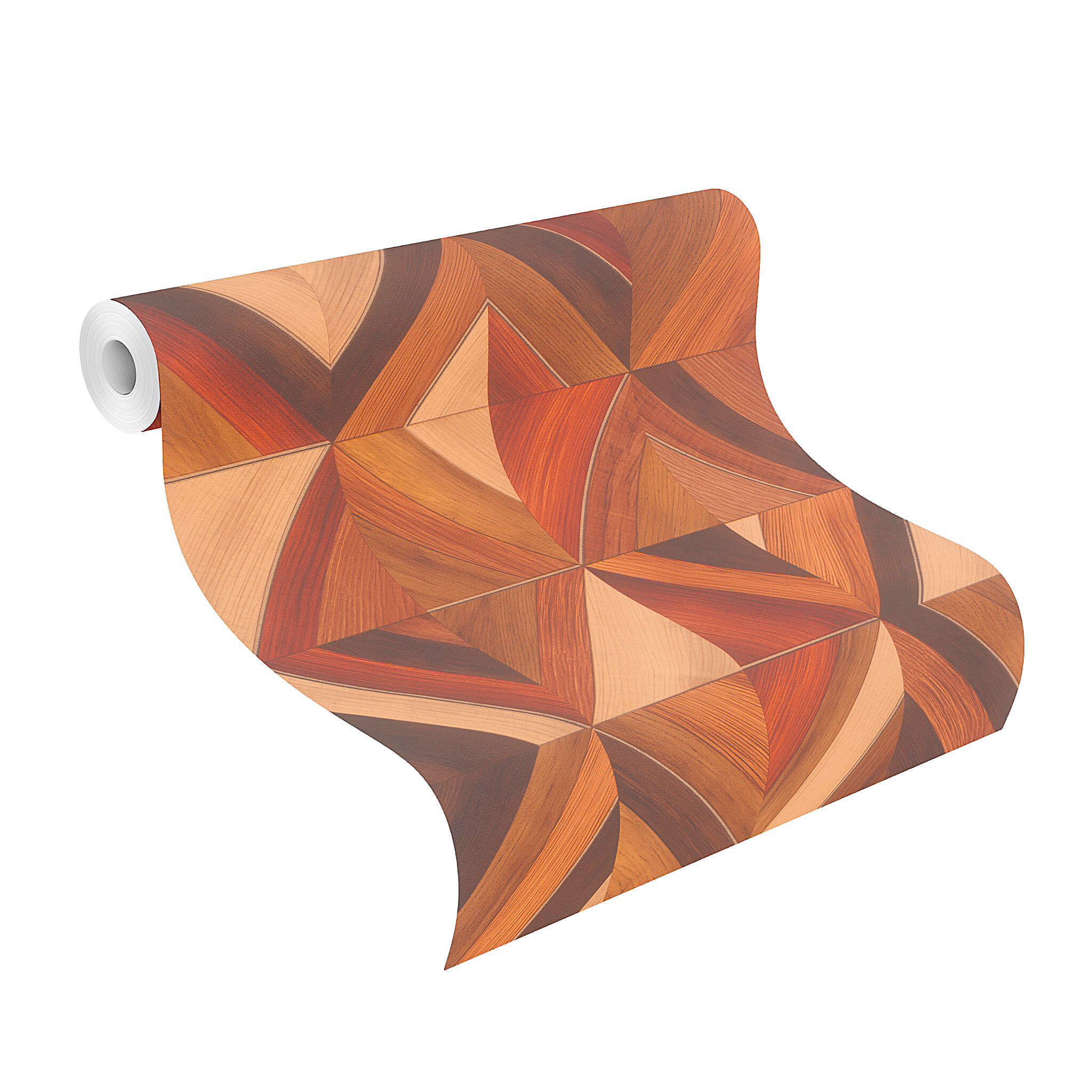 10-370003 Rolle abgerollt 2 Selbstklebende Tapete Aurex 370003 - Geometrische Holzoptik in Orange 370003
