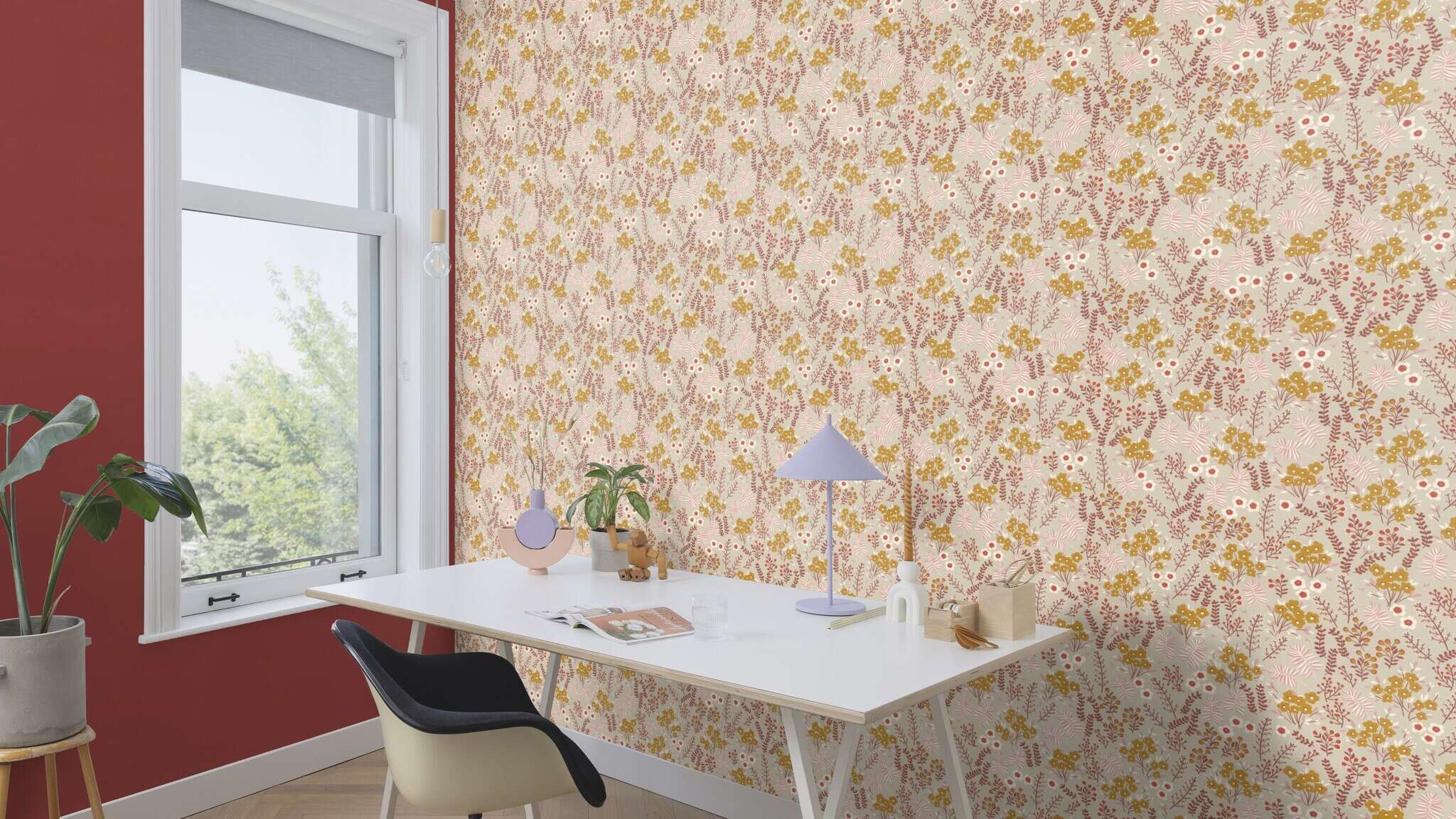 10-688061 Raumsituationen 4 Room with Single-colour wallpaper with a textile texture