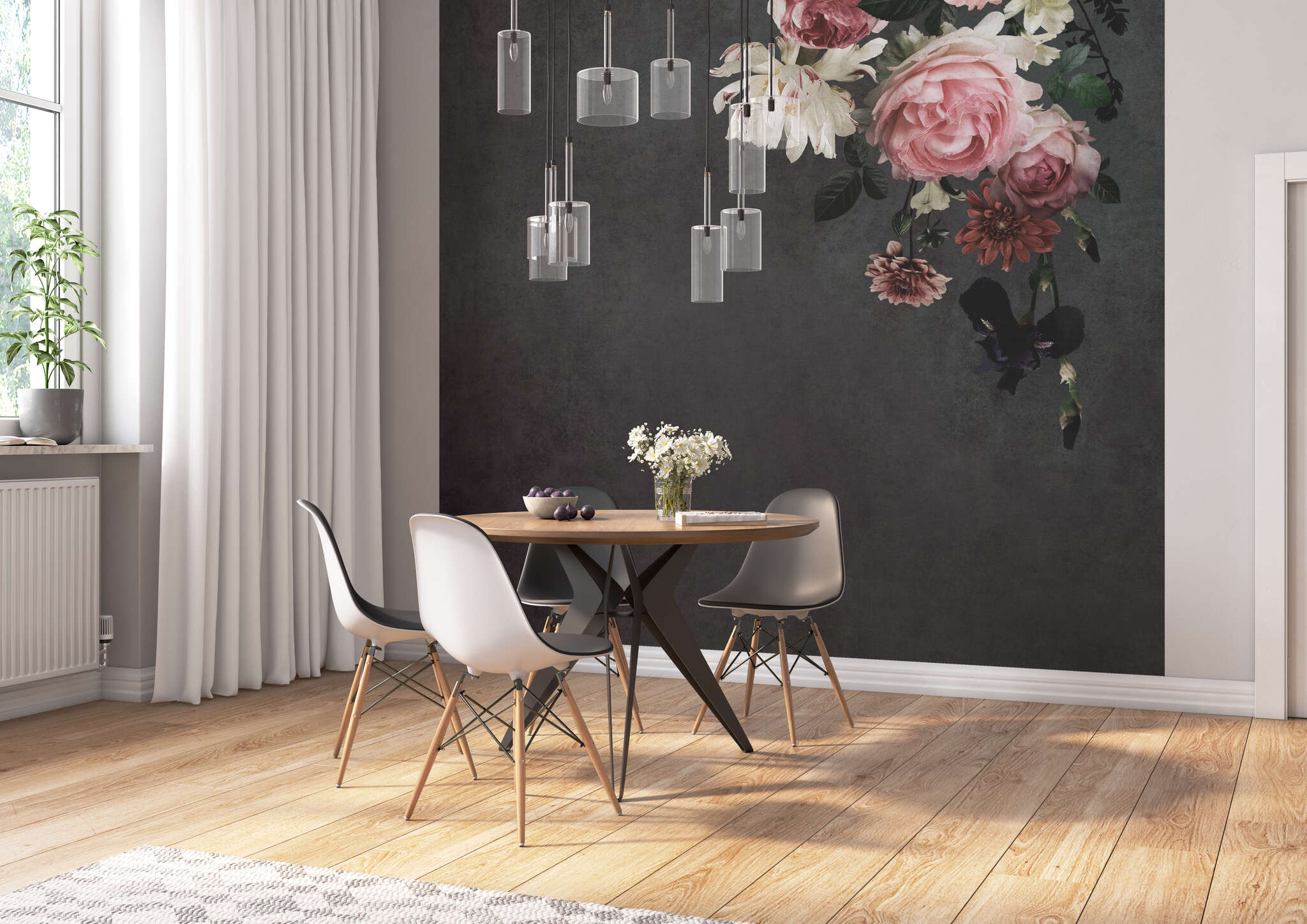 Esszimmer mit 363227 - Wandbild - Blumenbouquet in Rosarot & Weiß magicwalls Papier peint 363227