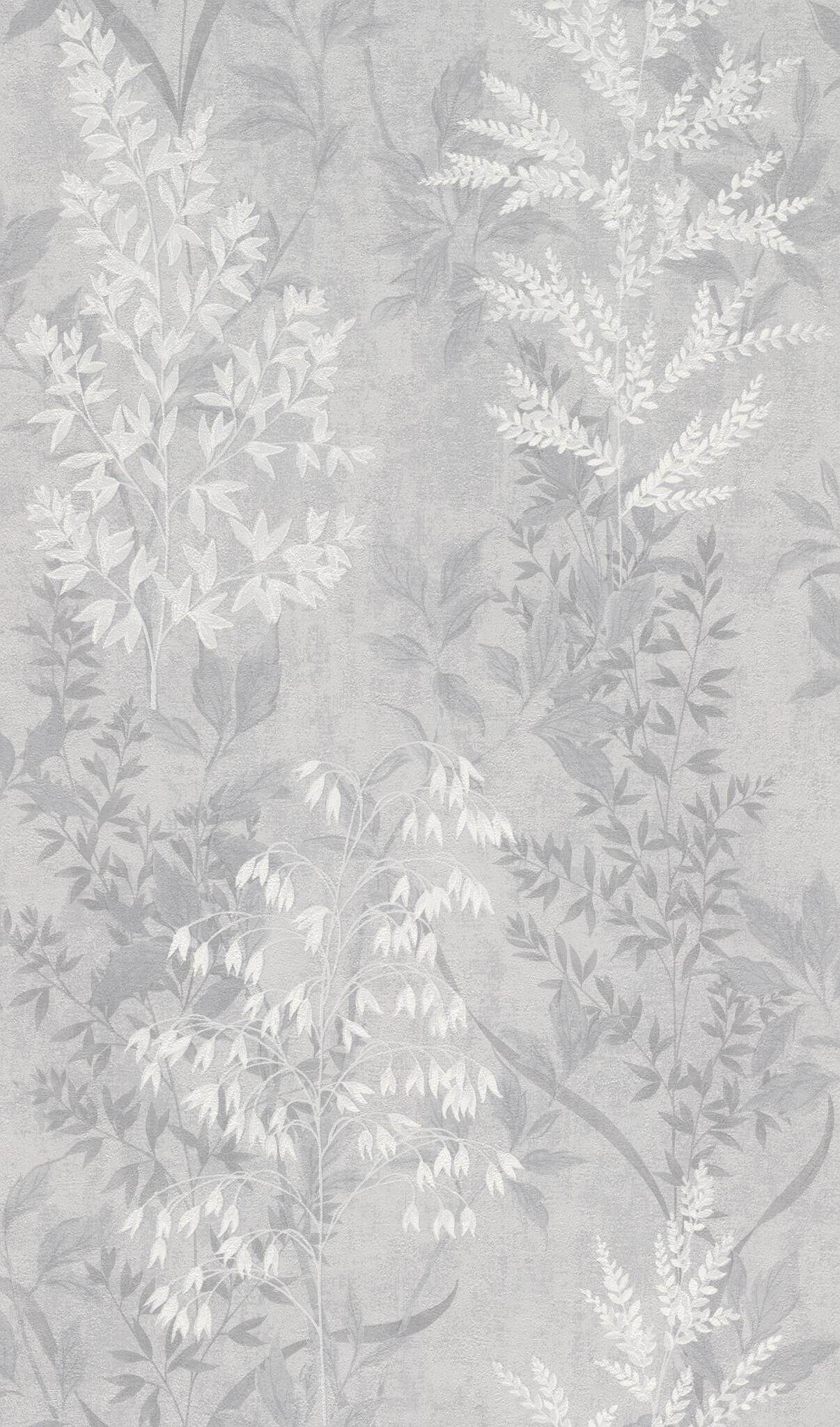 10-285024 Artikelscan 1 Papier peint avec un motif élégant et brillant de feuilles et de fleurs sur fond gris