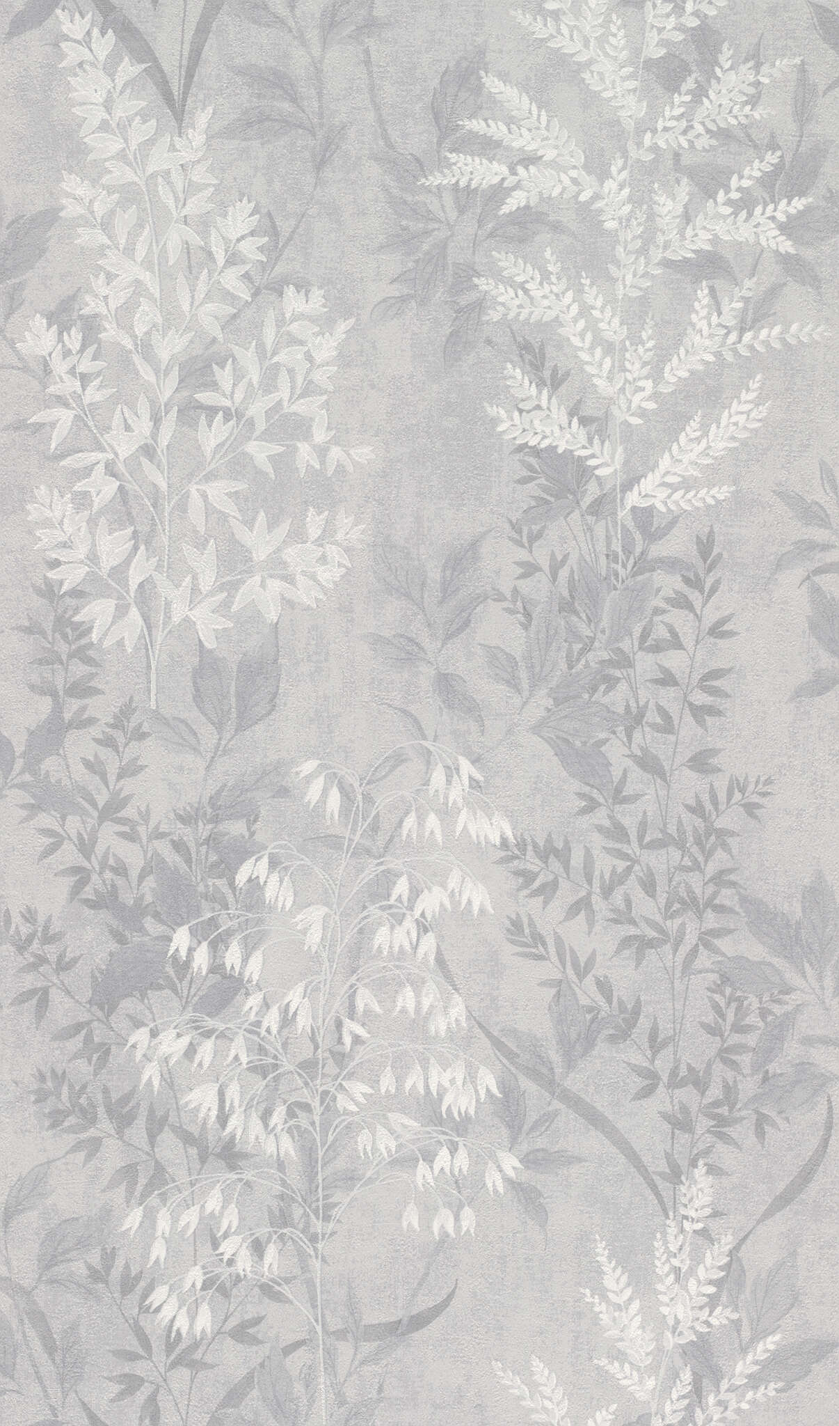 10-285024 Artikelscan 1 Wallpaper with an elegant glossy pattern of leaves and flowers on a grey background