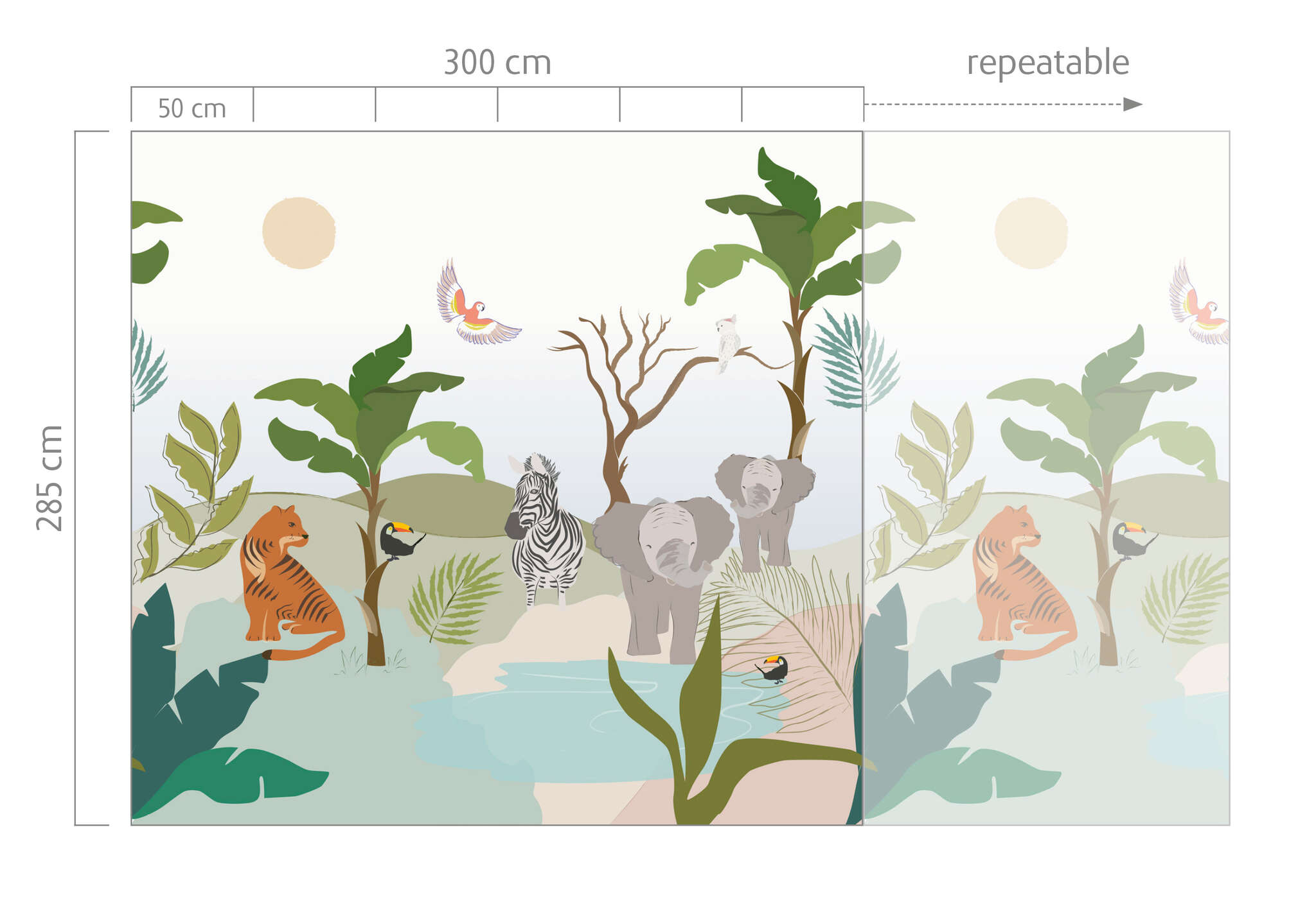 10-300056 Bildauschnitt 1 Wall mural Jungle Animals in Green | Roomblush - RB358