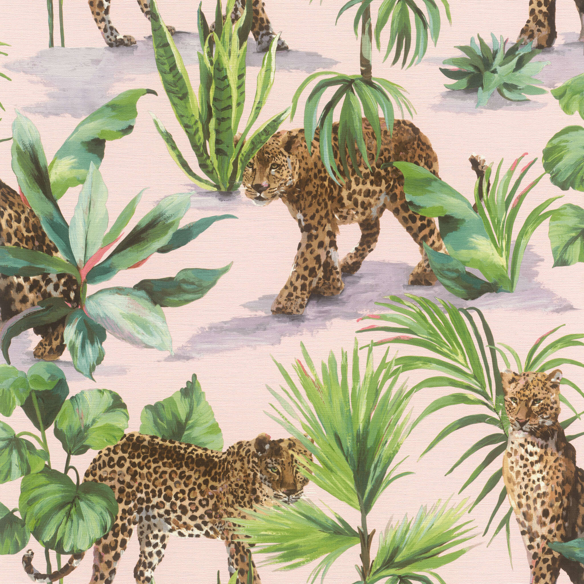 Selbstklebende Tapete Savanna 370409 - Exotisches Leoparden Motiv Self-adhesive wallpaper Savanna 370409 - Exotic leopard motif in pink and green