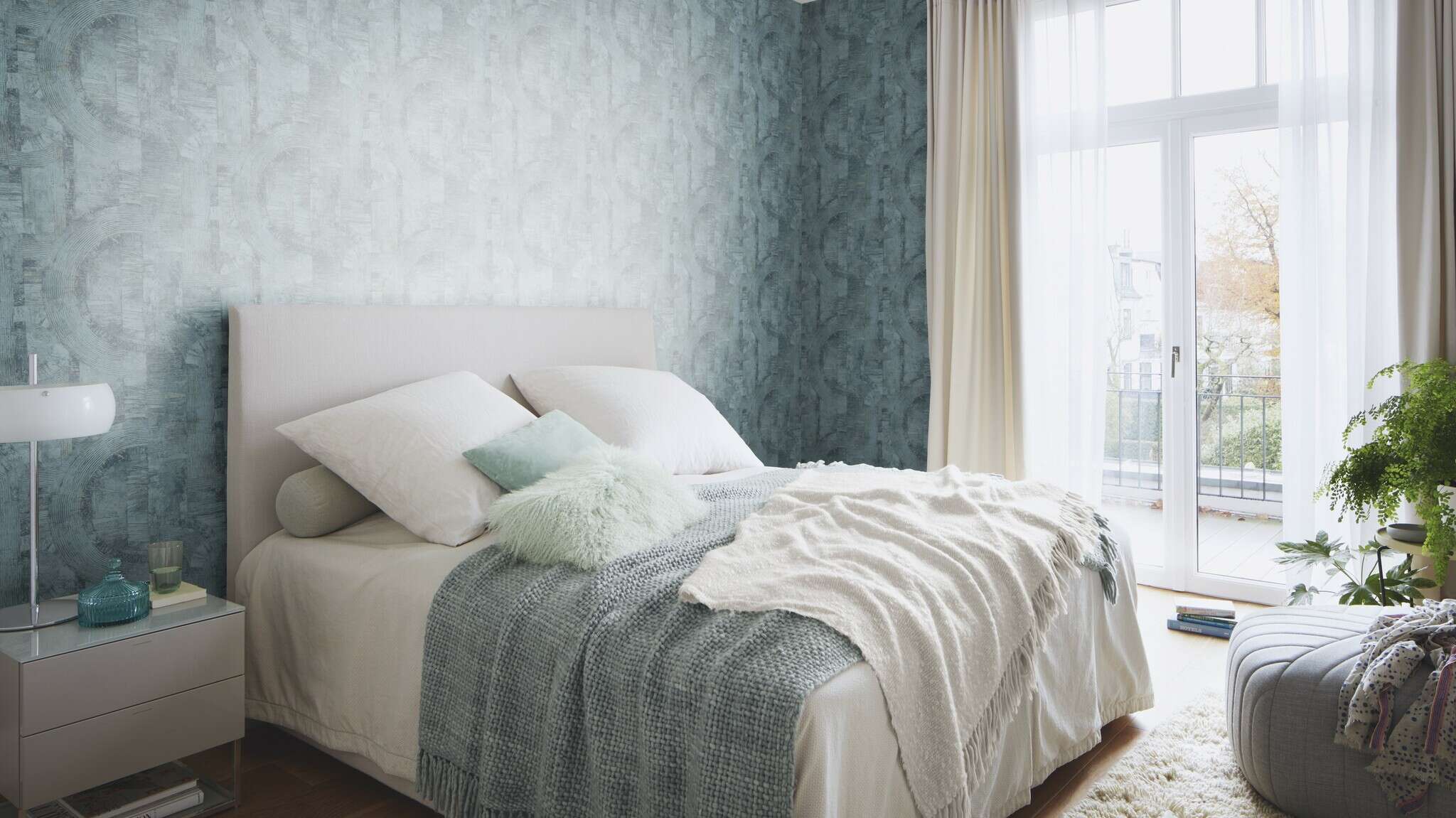 10-554786 Raumsituationen 1 Non-woven wallpaper in blue-petrol Selection 554786