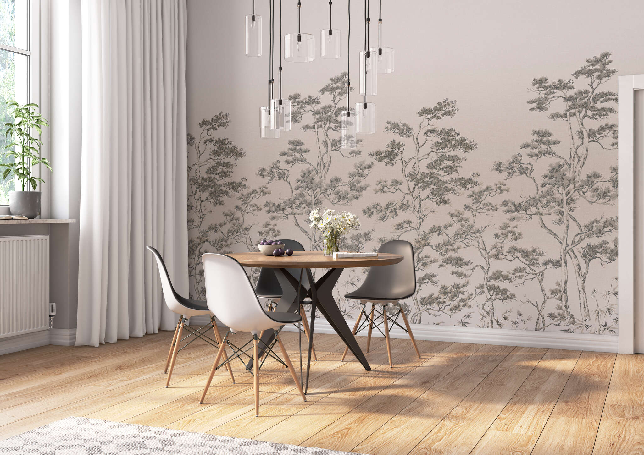 Esszimmer mit 360745 - Wandbild - Feingezeichnete Baumkrone in in Beige-braun magicwalls Fototapete 360745