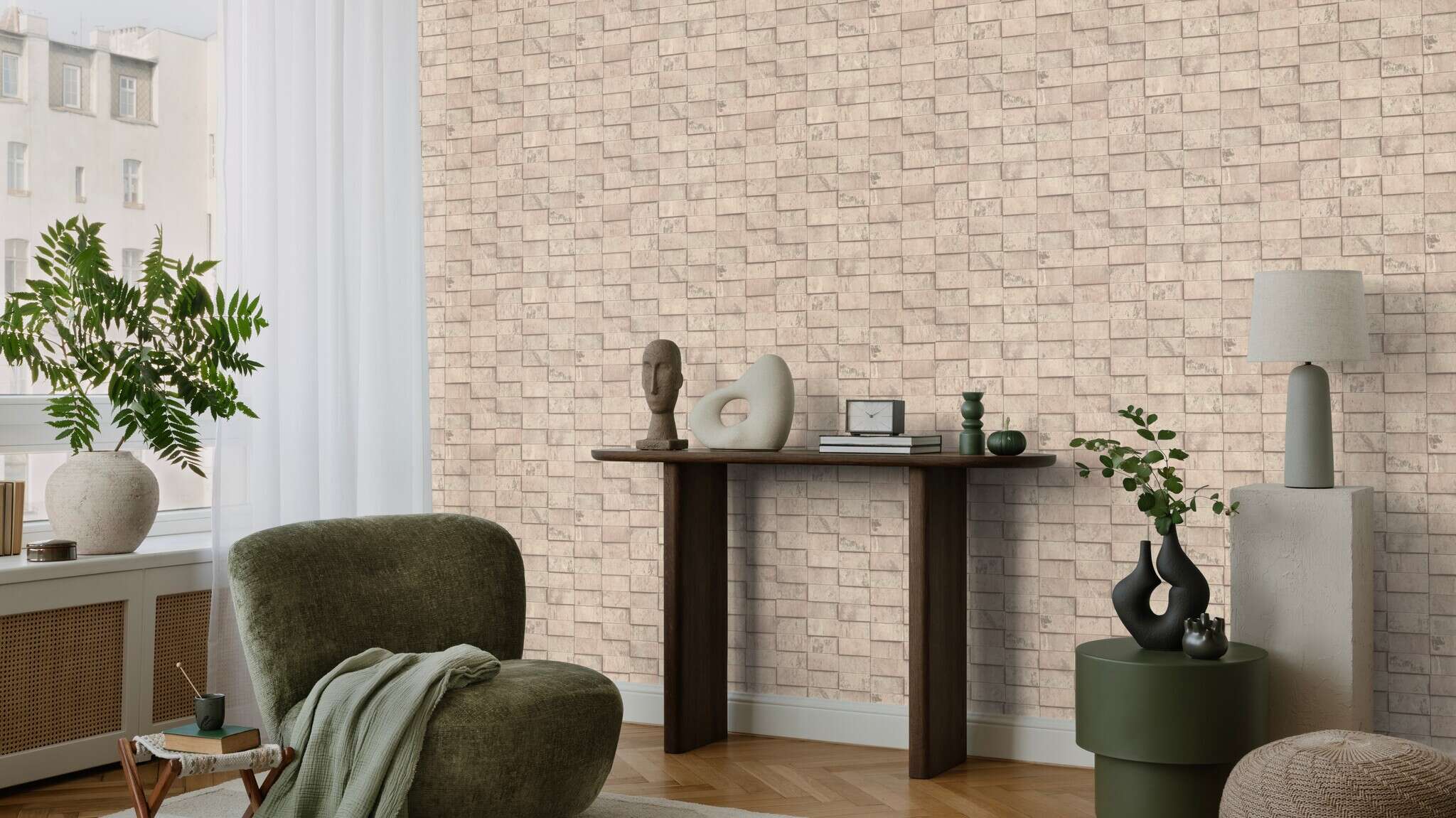 10-497151 Raumsituationen 2 Non-woven wallpaper Copper Tile in white - Factory VI 497151