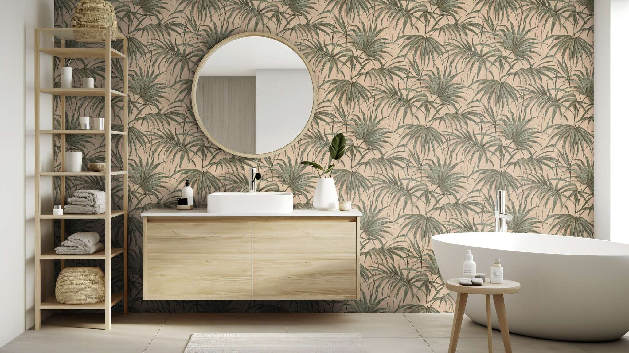10-435344 Raumsituationen 1 Non-woven wallpaper with bamboo leaves in green - Noble Zen Akari 435344