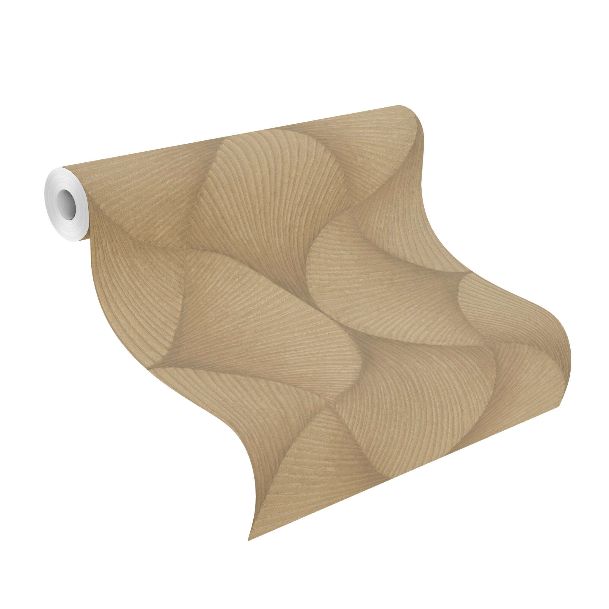 10-608243 Rolle abgerollt 1 Unrolled wallpaper roll with Graphic wallpaper with shells and grooved texture