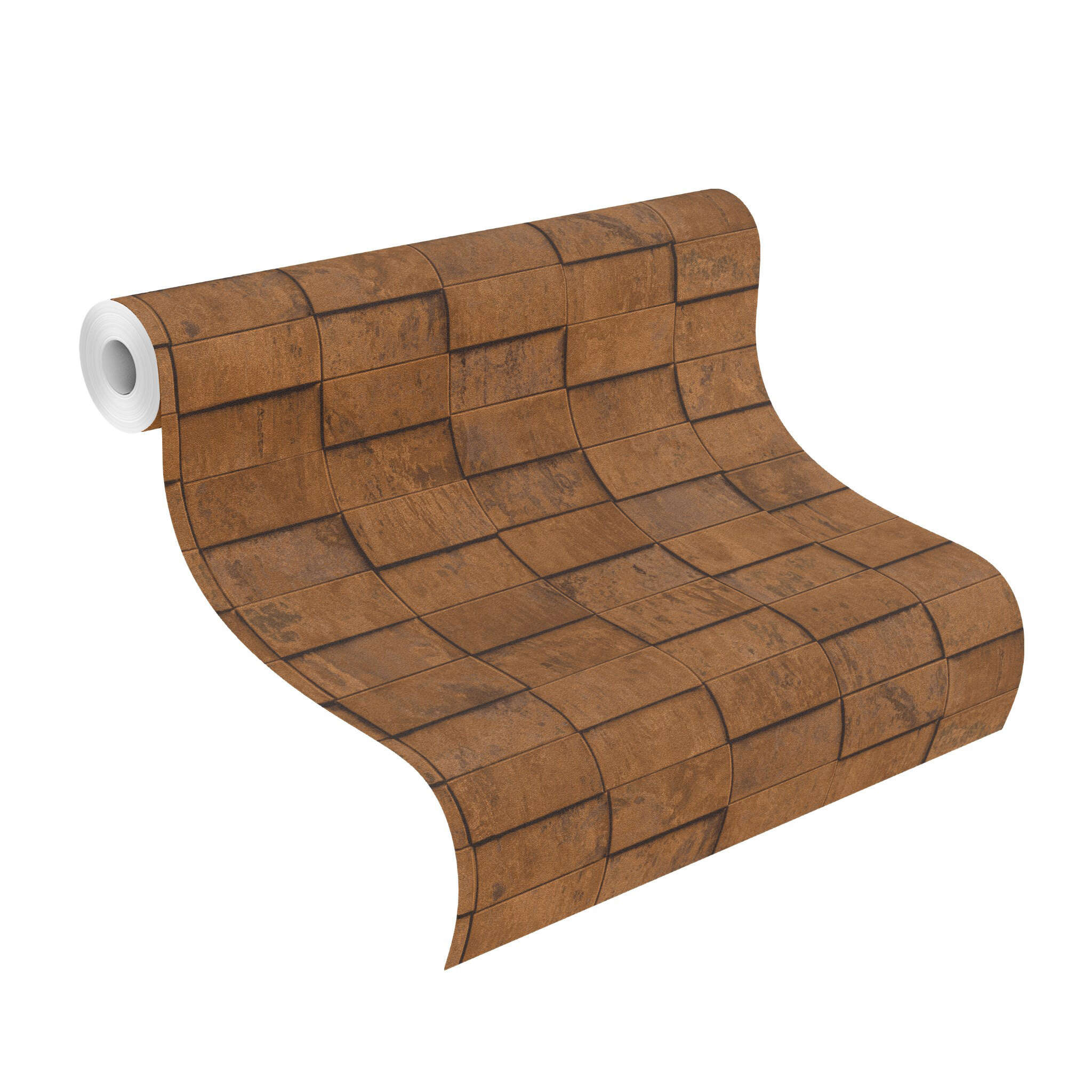 10-497120 Rolle abgerollt 1 Copper tile non-woven wallpaper in brown - Factory VI 497120