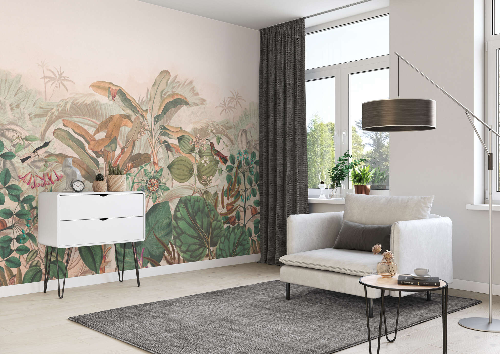 10-543667 Raumbilder 1 Tropical plants wall mural in beige Curiosity 543667