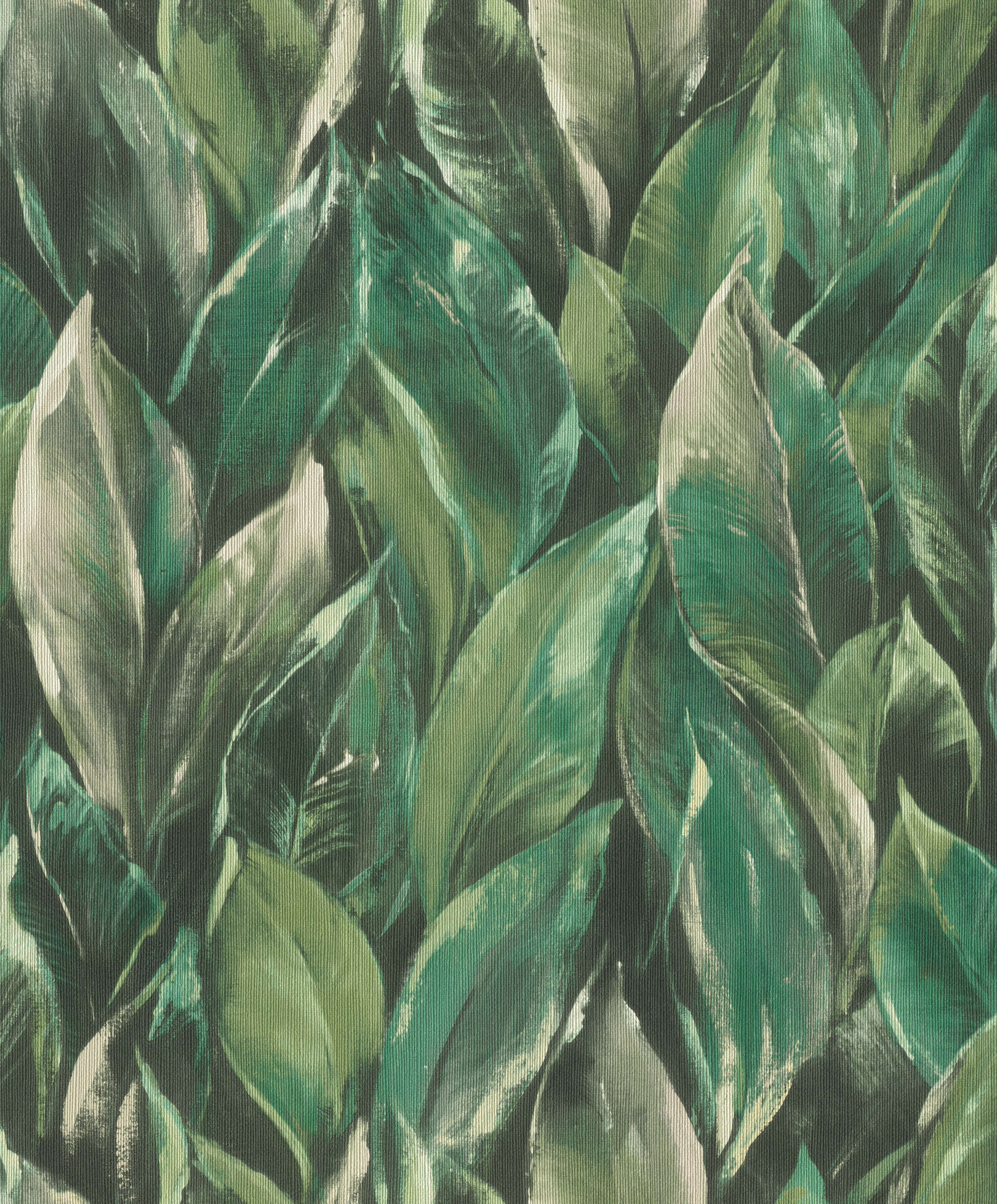 10-537345 Artikelscan 1 Large leaves in various shades of green are evenly distributed across the wall