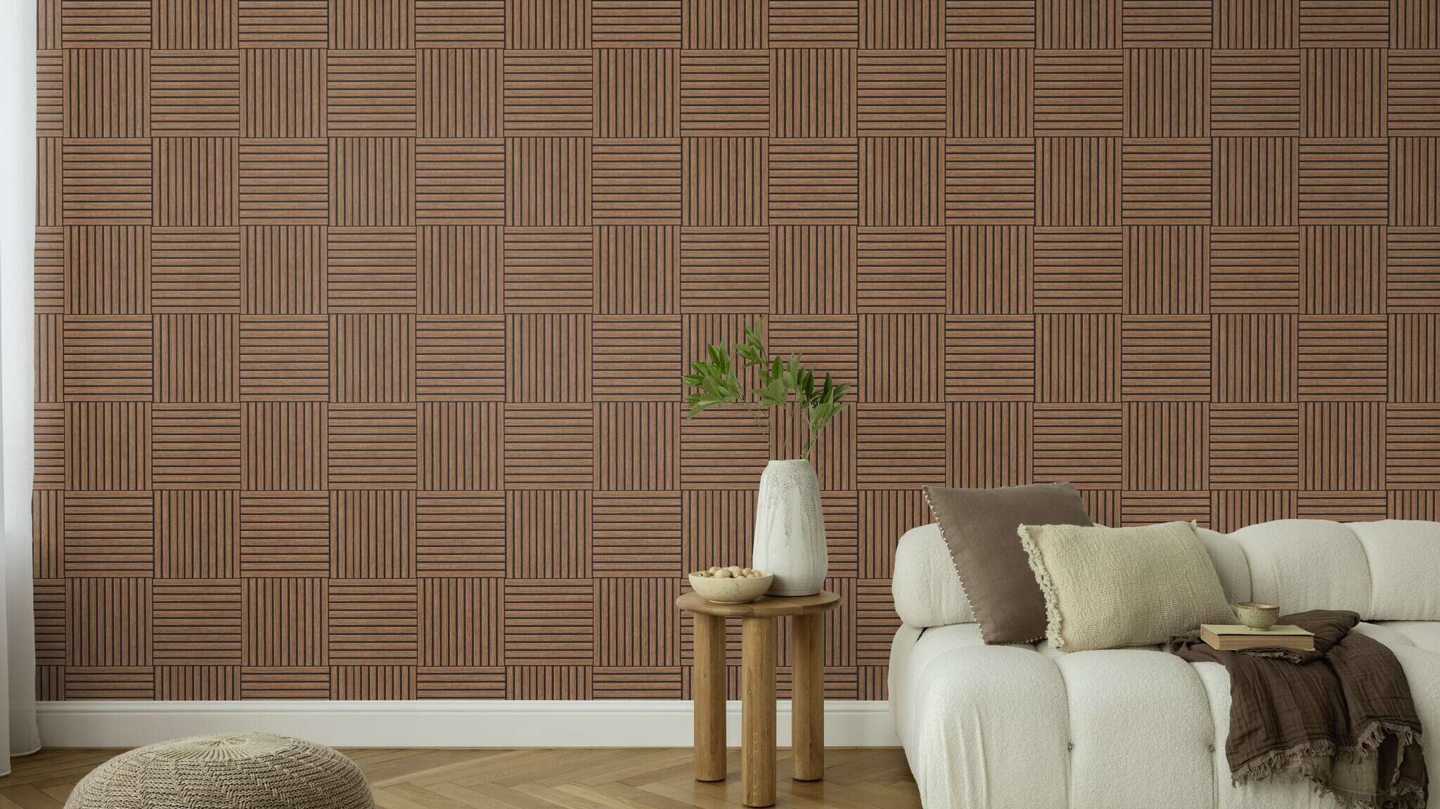 10-417180 Raumsituationen 3 Wood-effect wallpaper in dark brown – Tonea Factory VI 417180