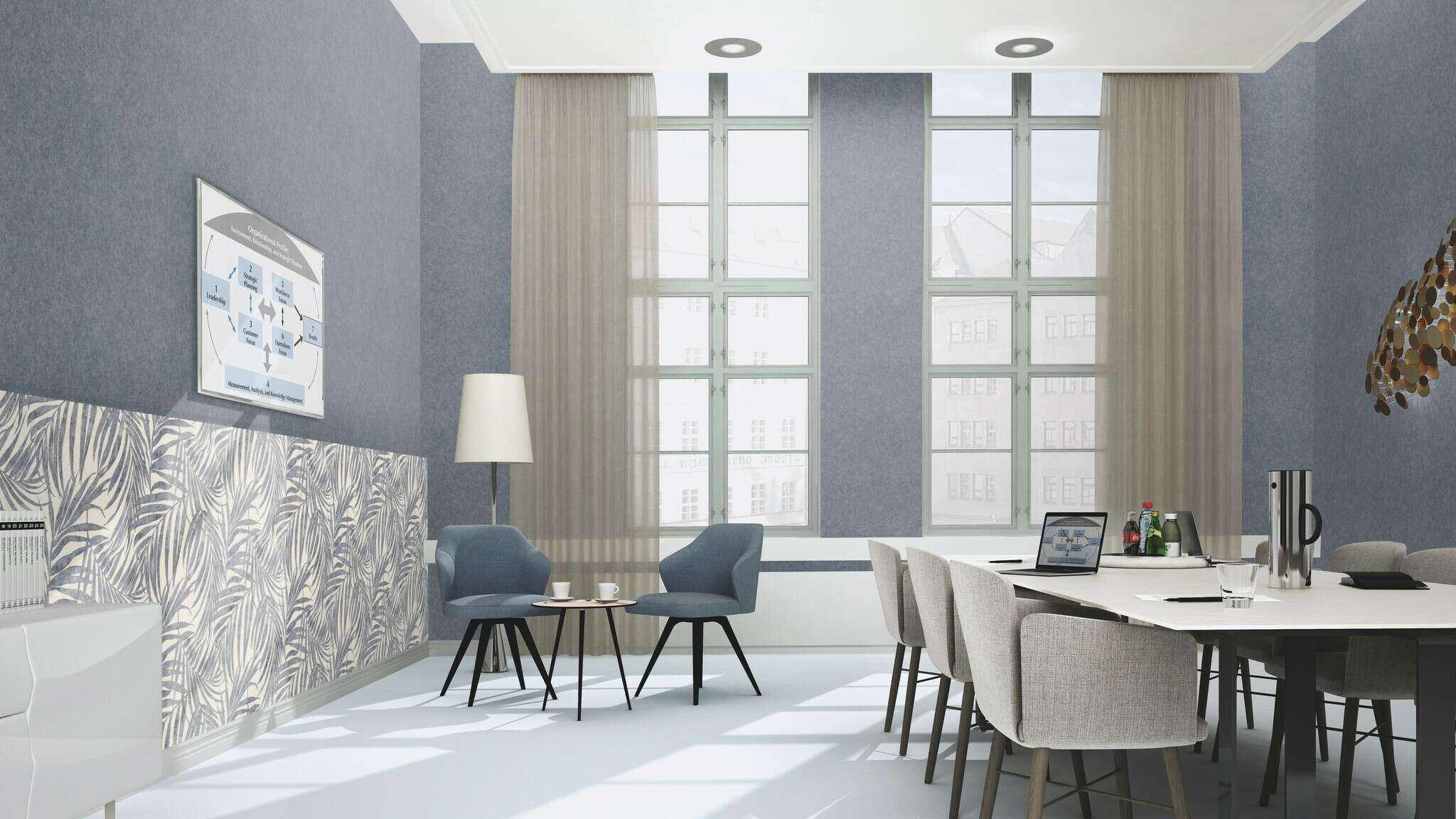 10-617429 Raumsituationen 2 Palm leaves non-woven wallpaper in blue-demin Indigo Selection 617429