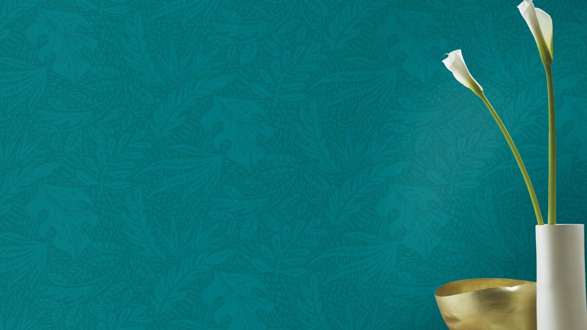 10-553079 Raumsituationen 2 Leaves non-woven wallpaper in petrol 553079