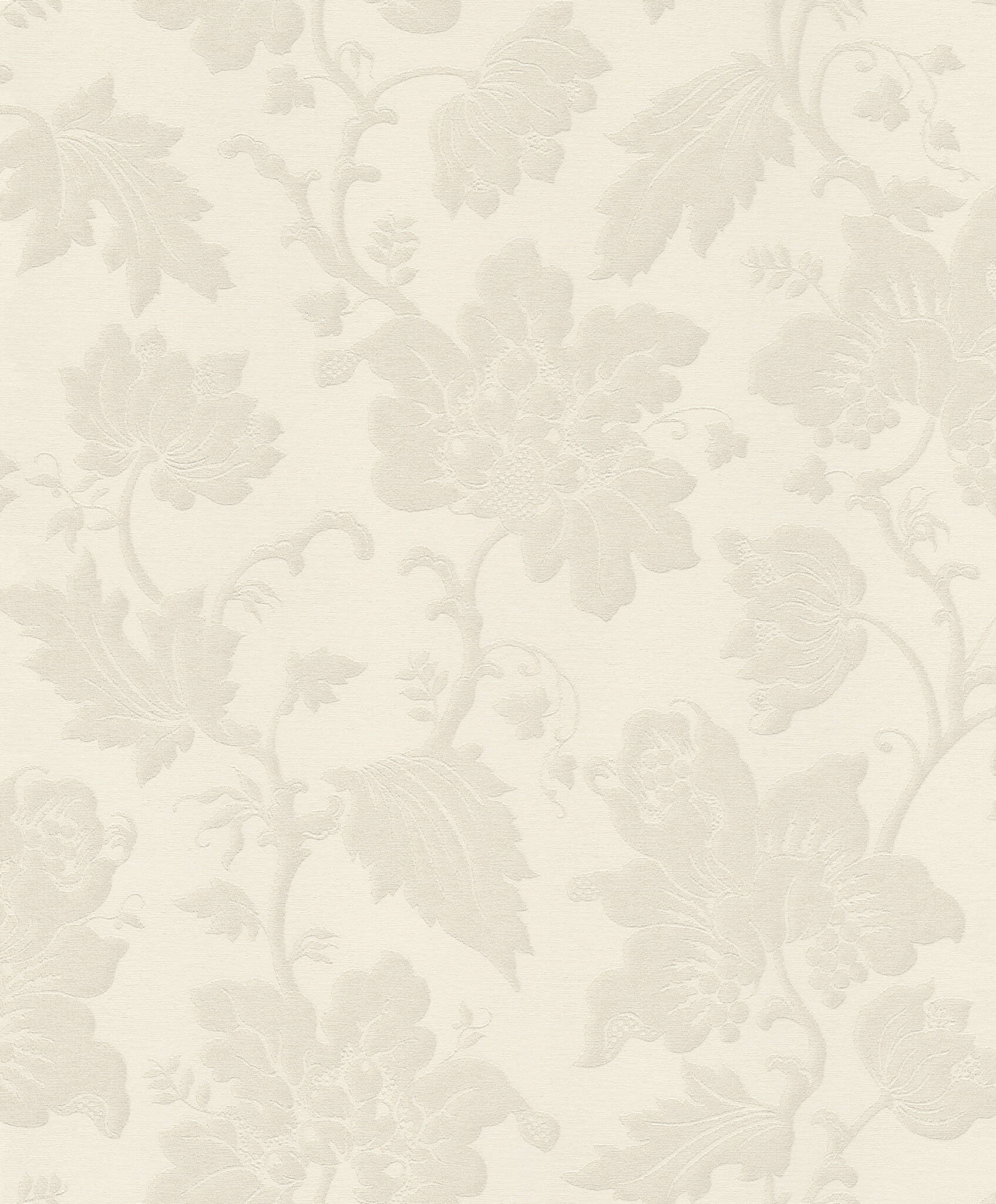10-570434 Artikelscan 1 Flowers and leaves on a fine fabric background in silver grey tones