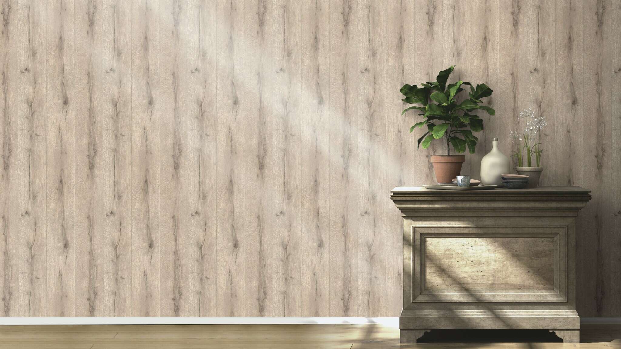 10-514483 Raumsituationen 1 Room with Wallpaper with wood look