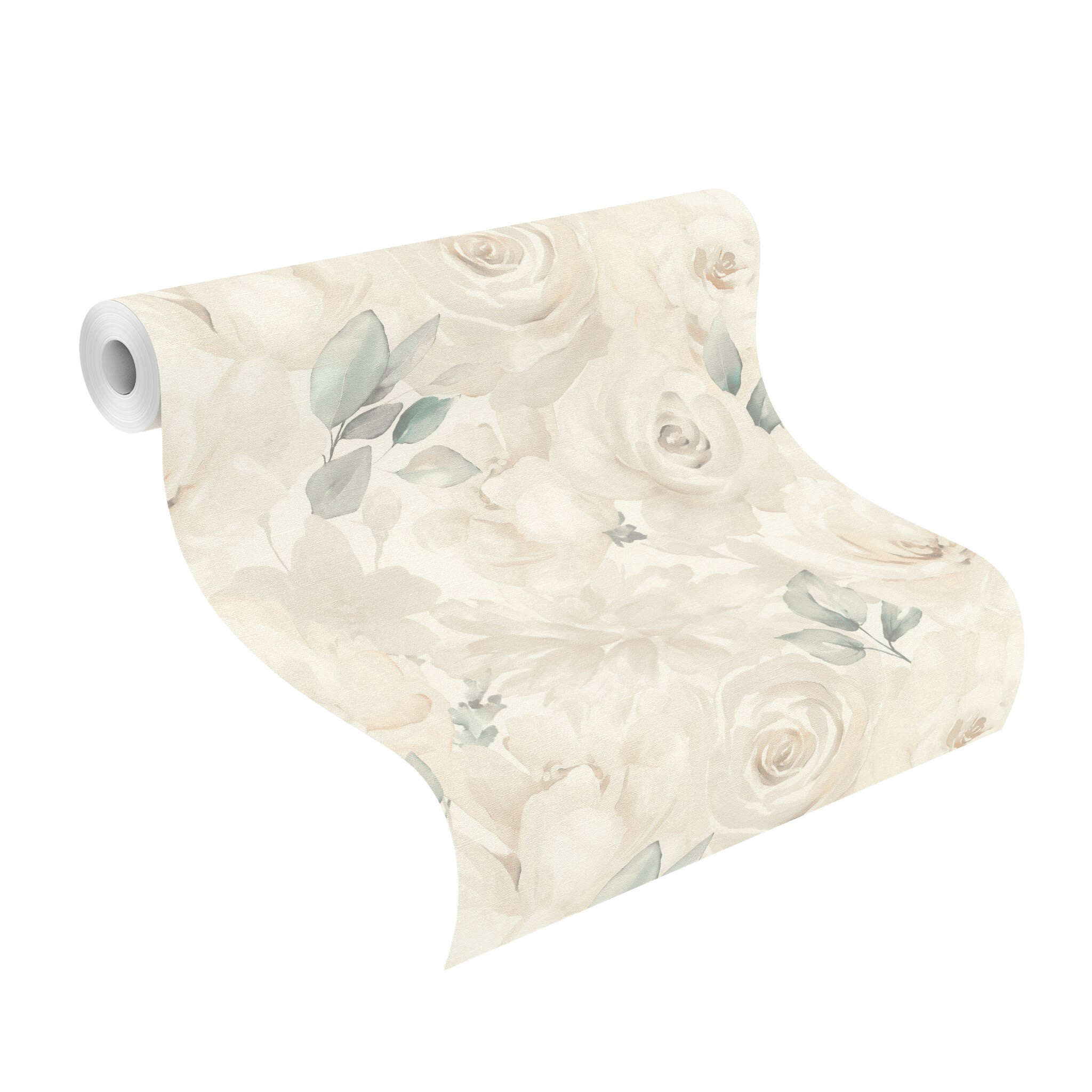 10-582321 Rolle abgerollt 1 Vliestapete Rosen in Aquarelloptik in Beige 582321