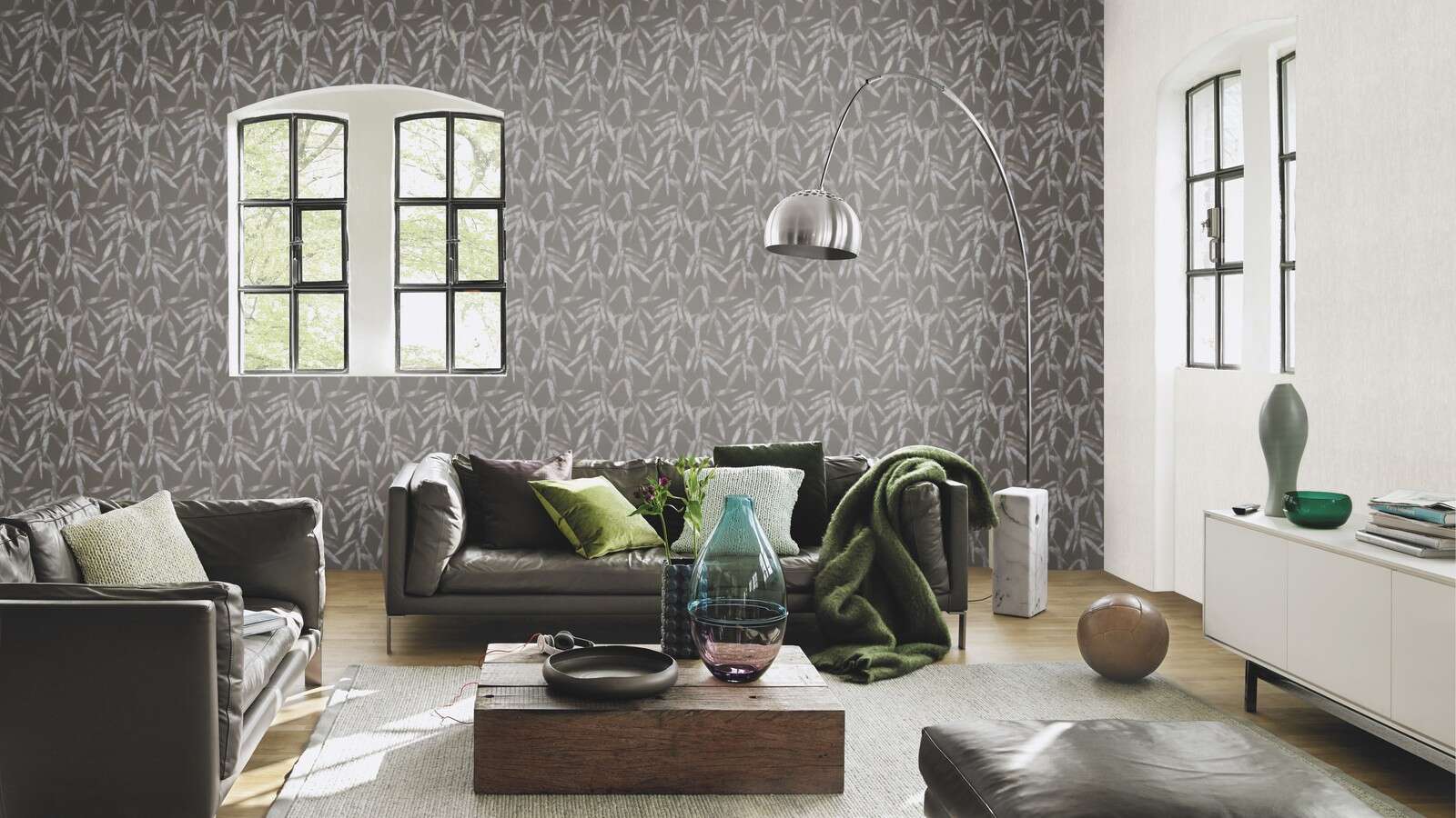 10-402353 Raumsituationen 8 Room with Modern wallpaper in light grey with a subtle, textured surface for minimalist rooms