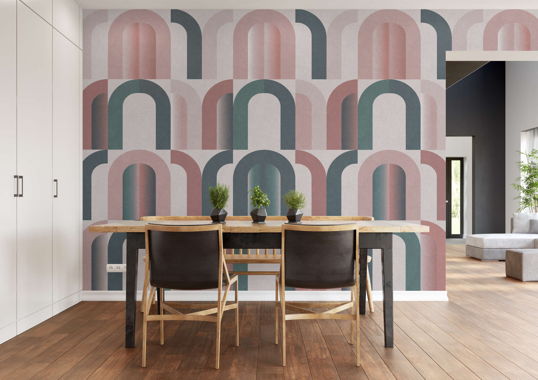 Esszimmer mit 363951 - Wandbild - Geometrische Bögen mit Retro-Touch magicwalls Fototapete 363951