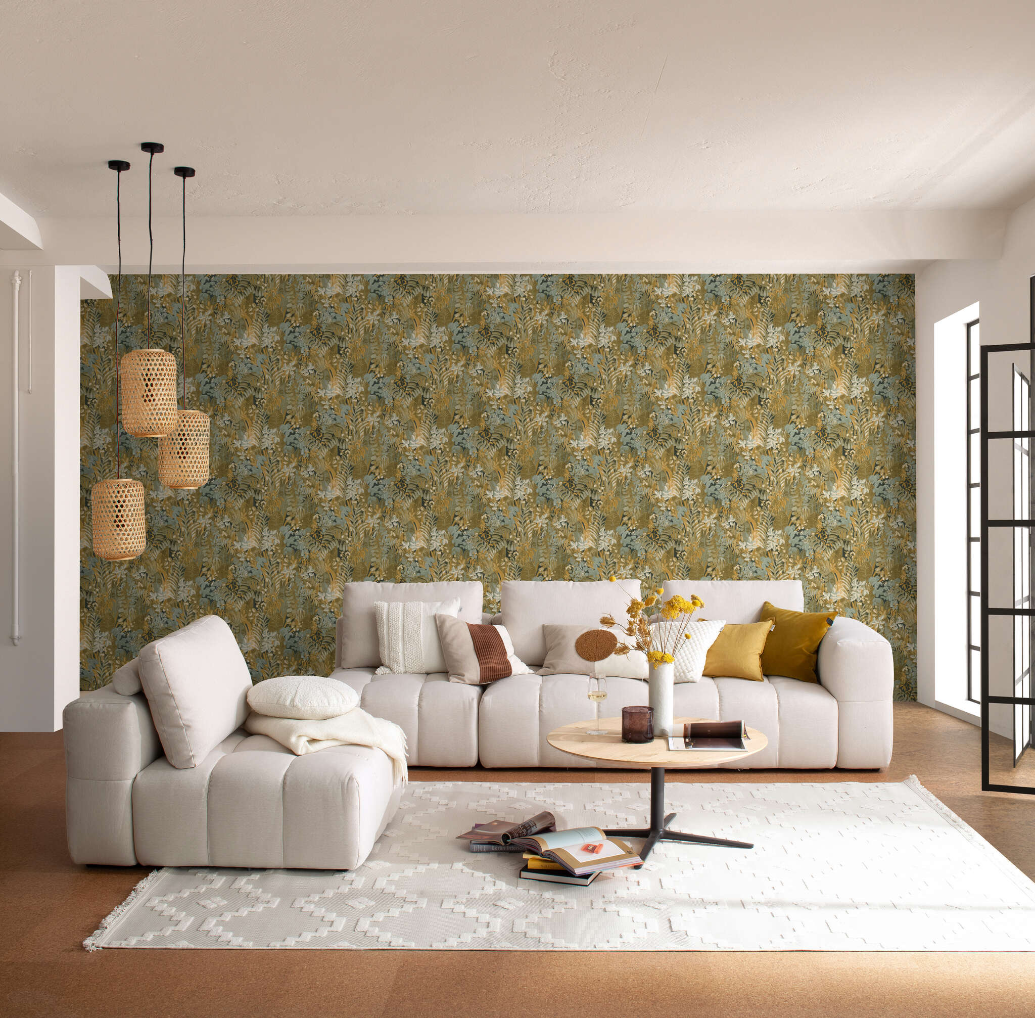 10-600643 Raumbilder 4 Room with Tropical wallpaper with hand-painted leaves