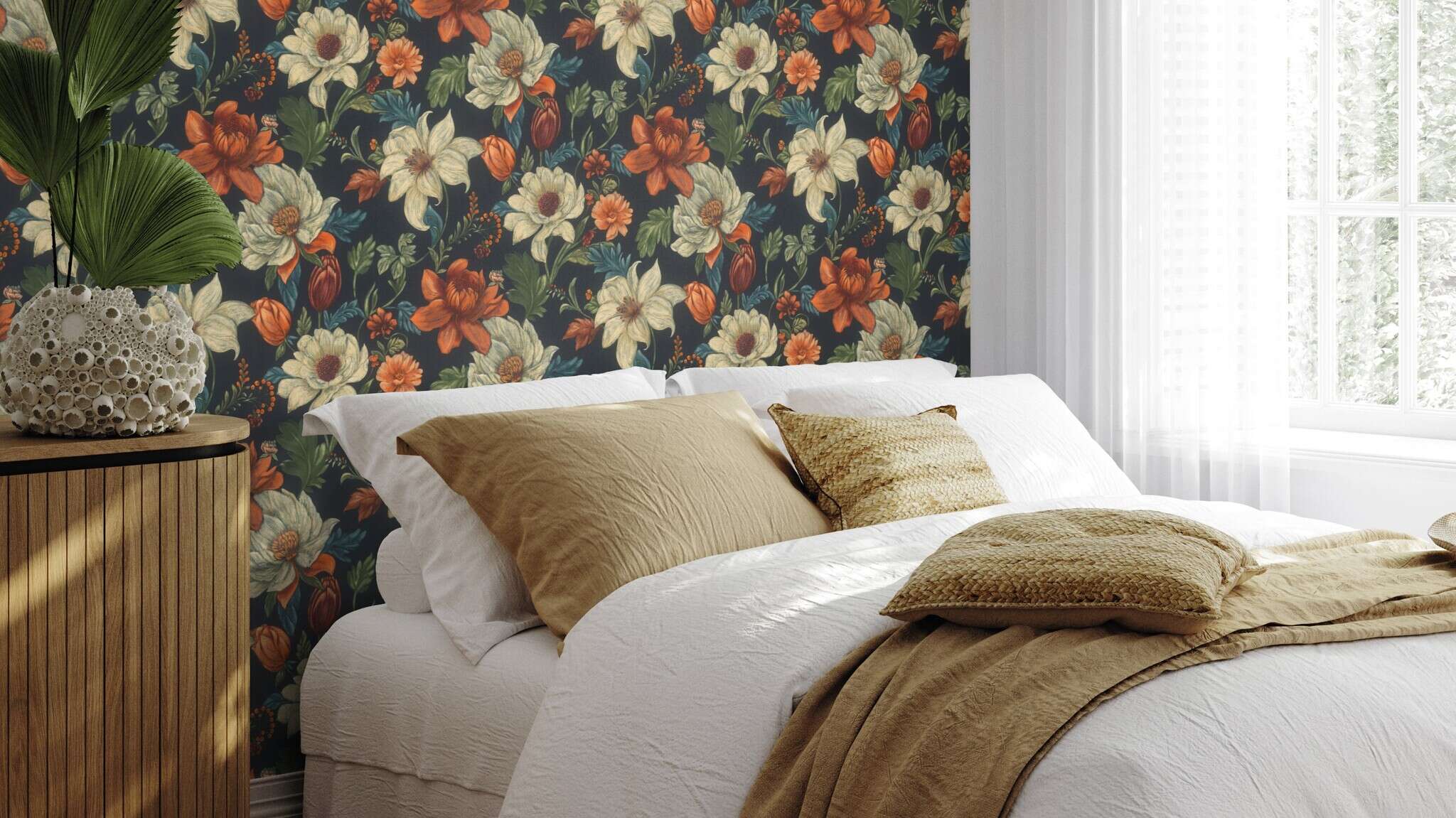 10-581744 Raumsituationen 5 Vliestapete Blumen in Orange und Creme 581744