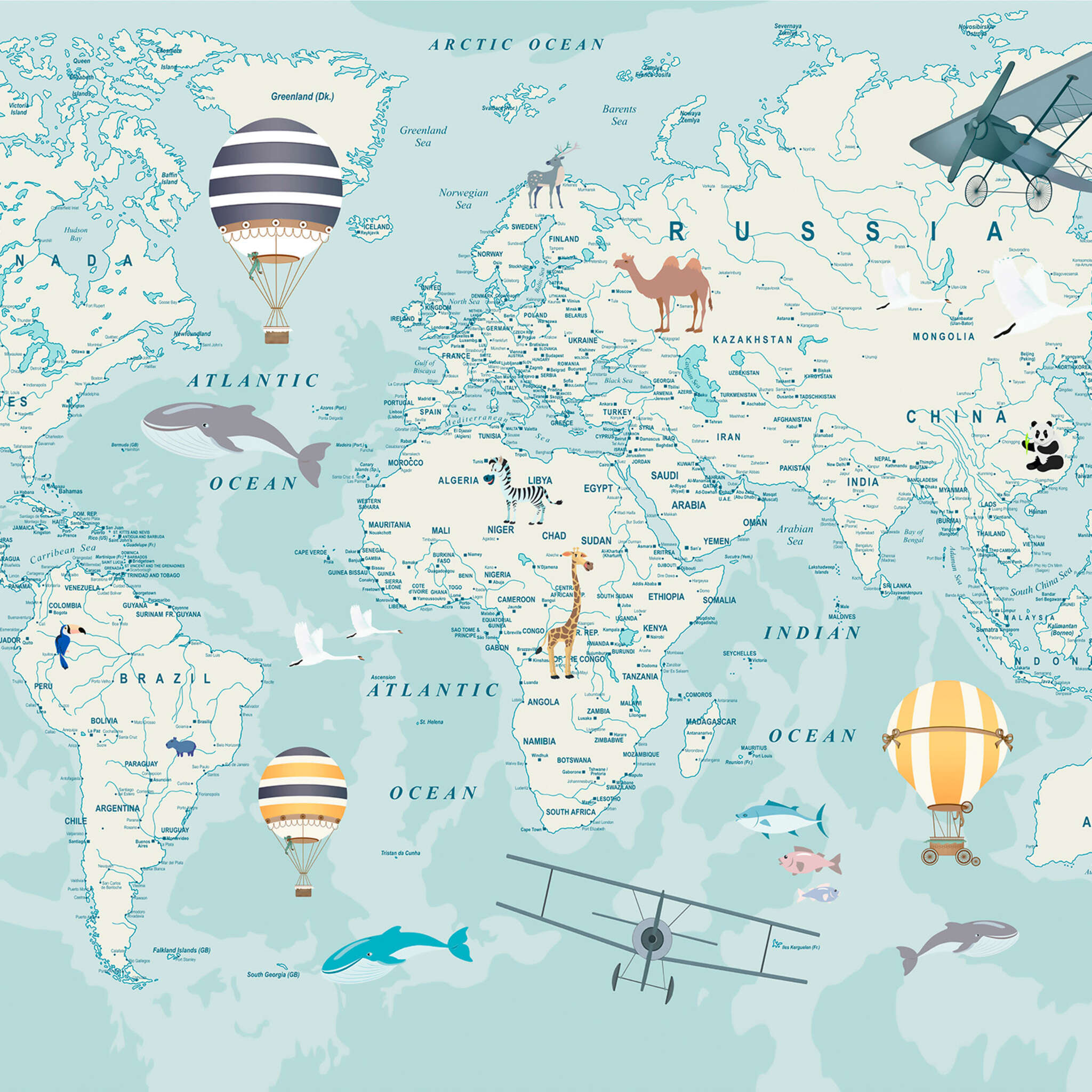 Children's room wallpaper with world map photo wallpaper 360707