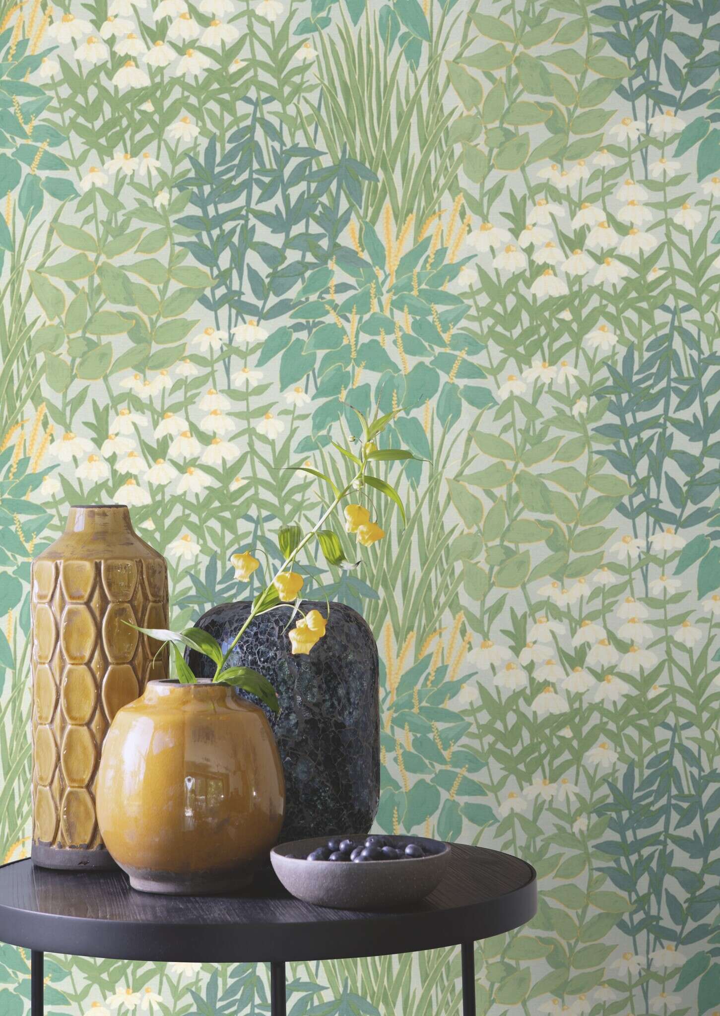 10-371017 Raumsituationen 1 Wildscape 371017 self-adhesive wallpaper - plants and flowers in green and blue