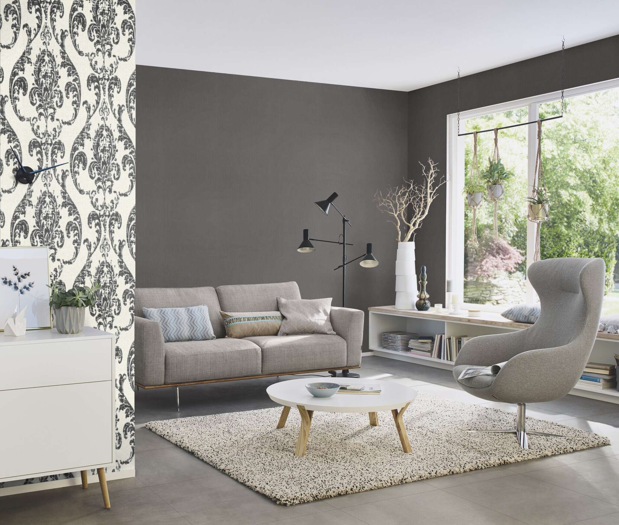 10-633177 Raumsituationen 5 Room with Single-colour wallpaper with a grainy textile texture