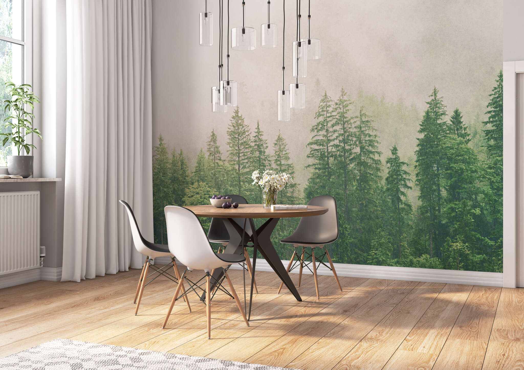 Esszimmer mit 363203 - Fototapete - Tannenwald im Nebel magicwalls photo wallpaper forest in the fog 363203