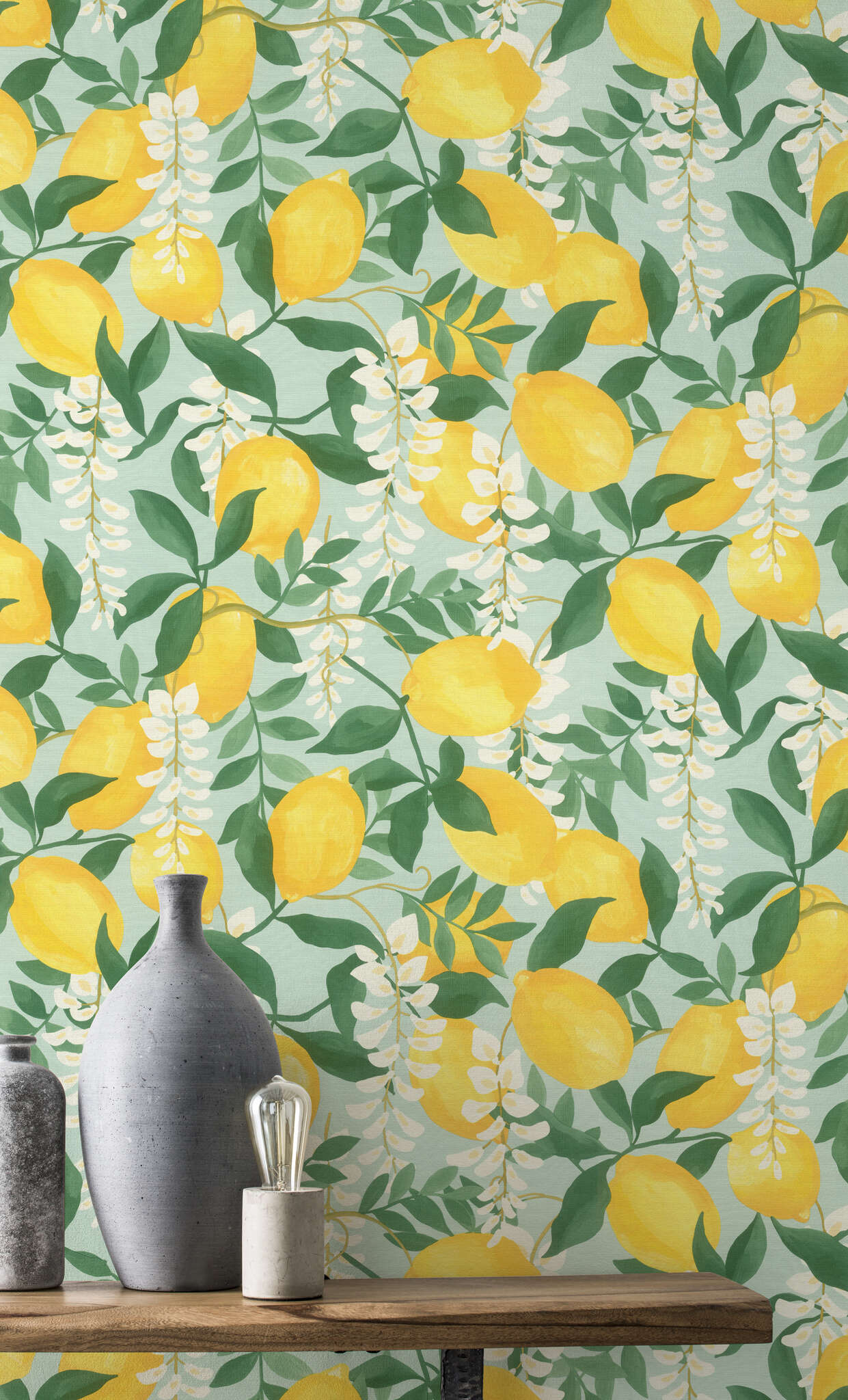 10-371215 Raumsituationen 1 Papier peint adhésif Portofino 371215 - Motif citron jaune, vert et blanc