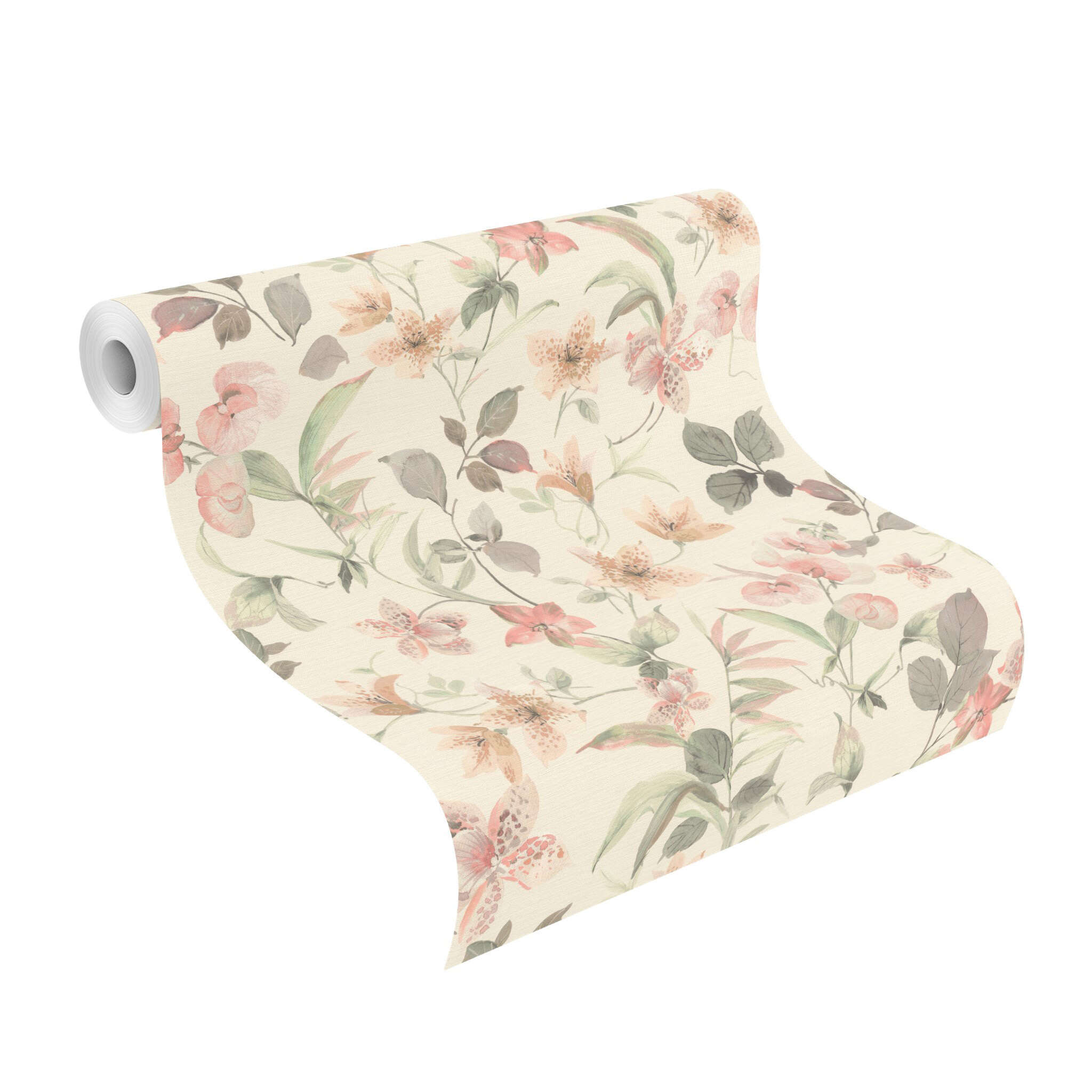 10-371314 Rolle abgerollt 1 Lumina 371314 self-adhesive wallpaper - floral pattern in soft green and pink