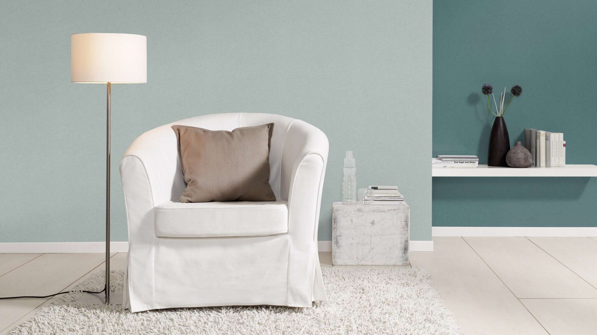 10-600308 Raumsituationen 5 Room with Single-colour wallpaper with a woven look