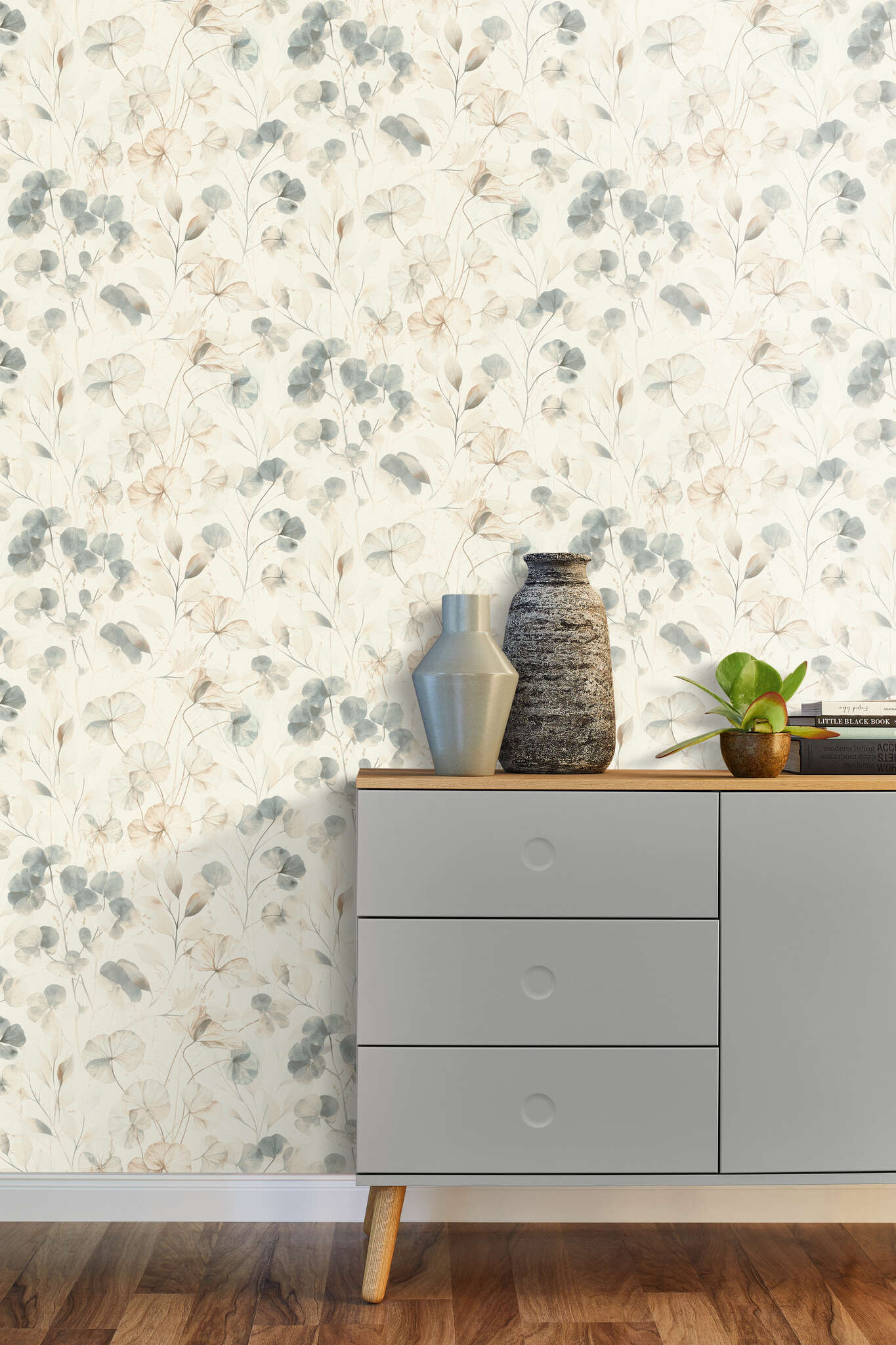 10-709018 Raumbilder 1 Non-woven wallpaper in blue-sage Farmhouse 709018
