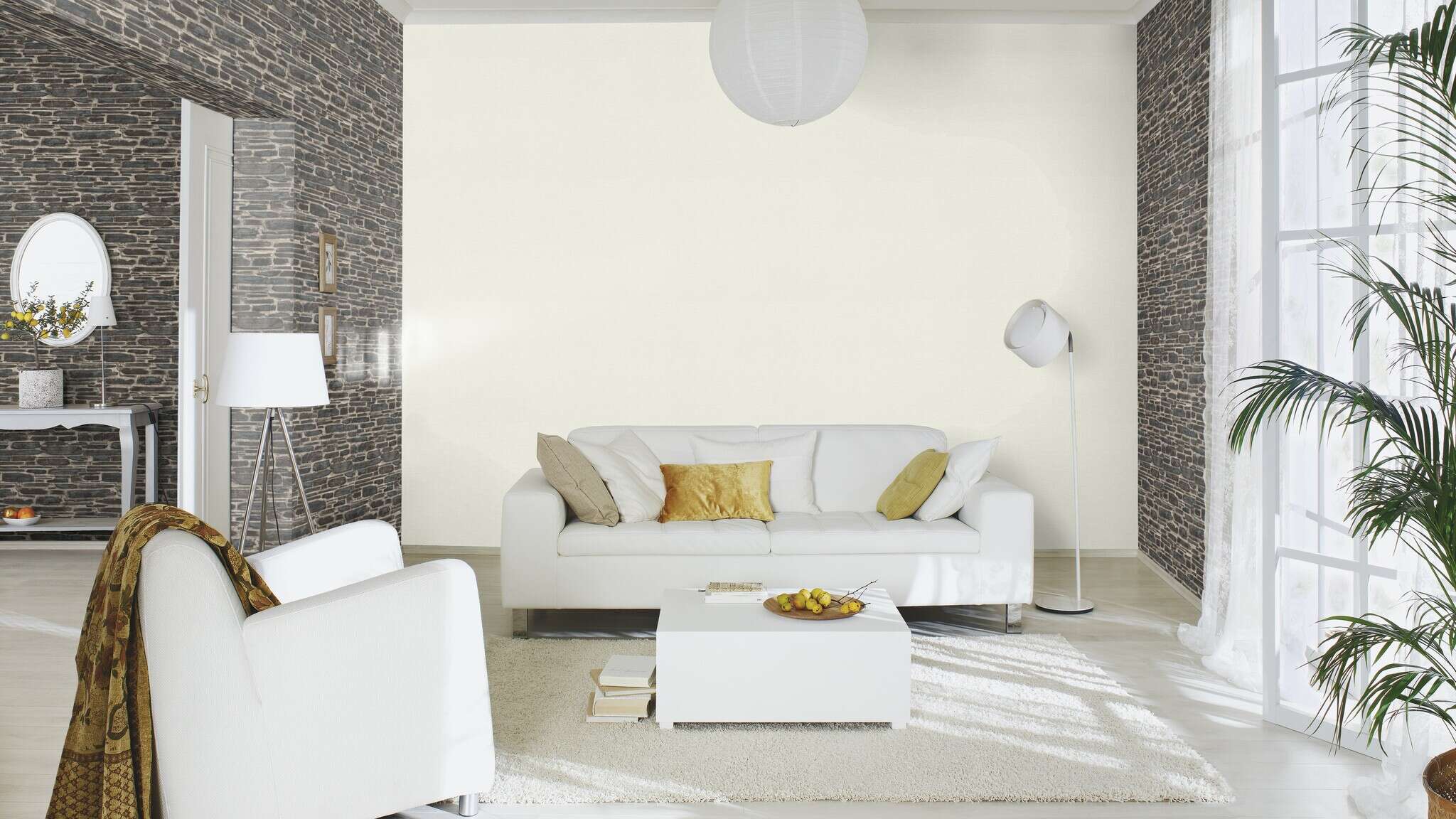 10-804546 Raumsituationen 3 Room with Single-colour wallpaper with a fine texture