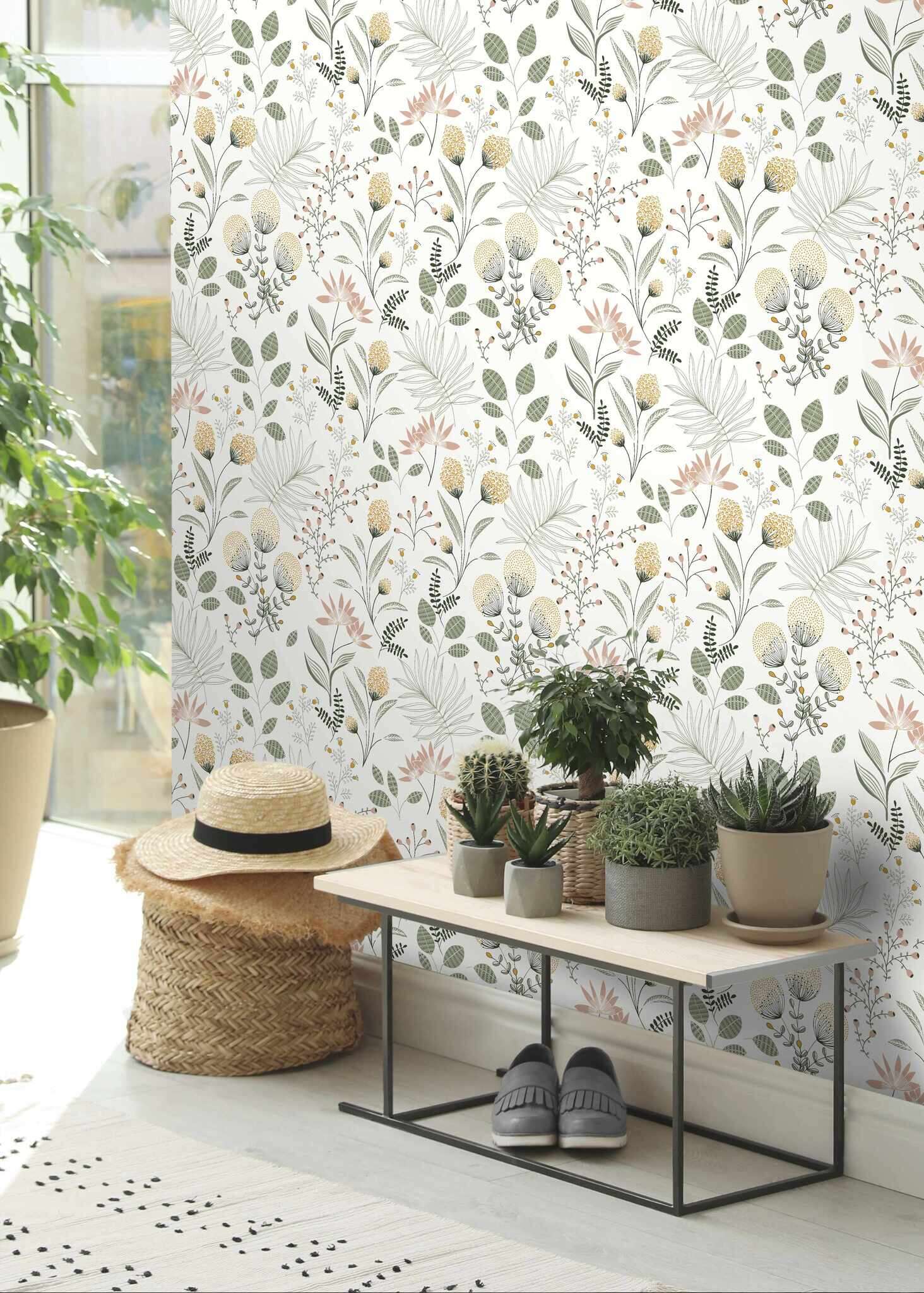 10-793222 Raumbilder 1 Room with Botanical wallpaper with leaf collage
