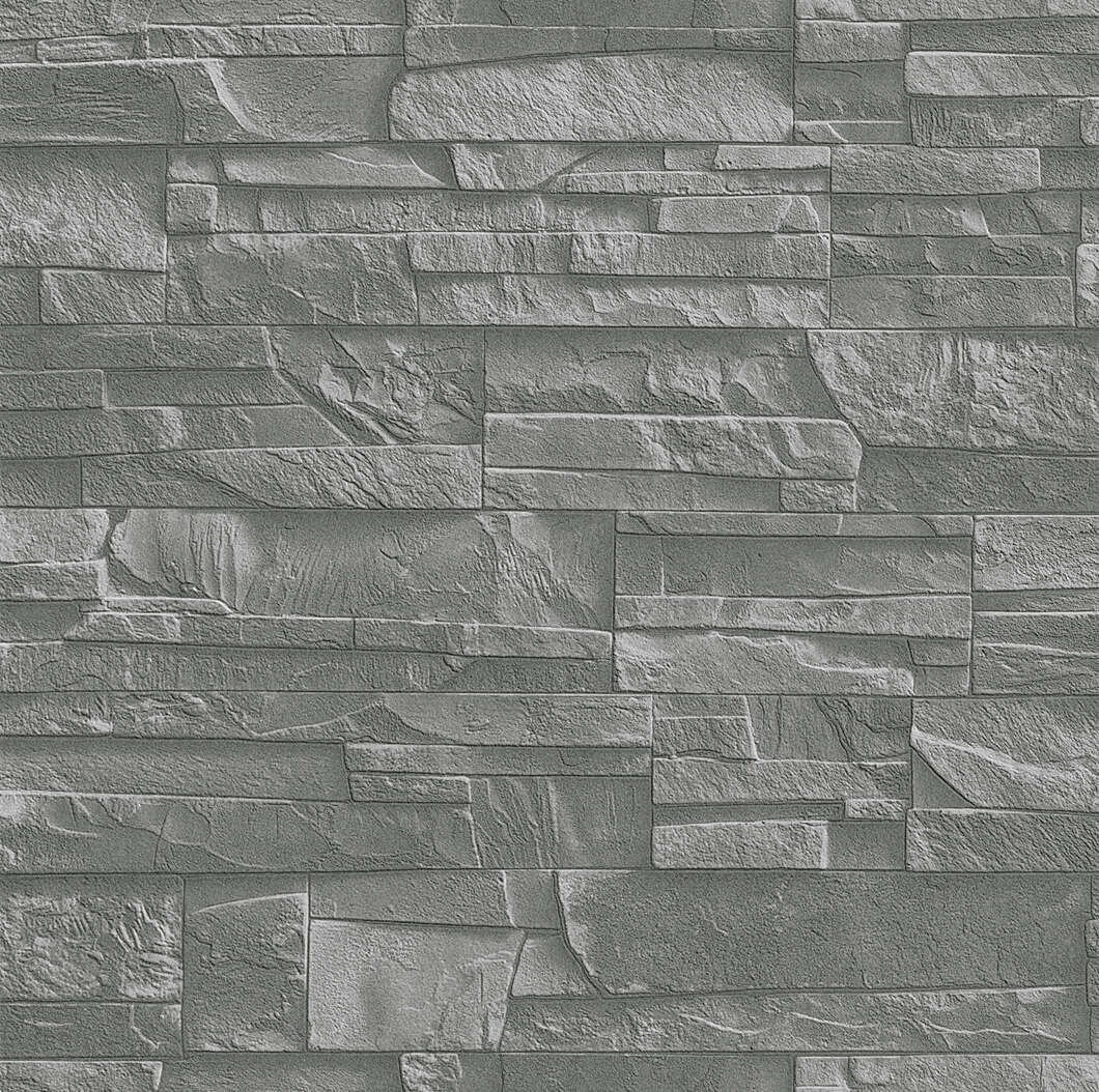 10-475029 Artikelscan 1 Realistic non-woven wallpaper in a slate stone look with a textured surface in shades of grey with a real 3D look