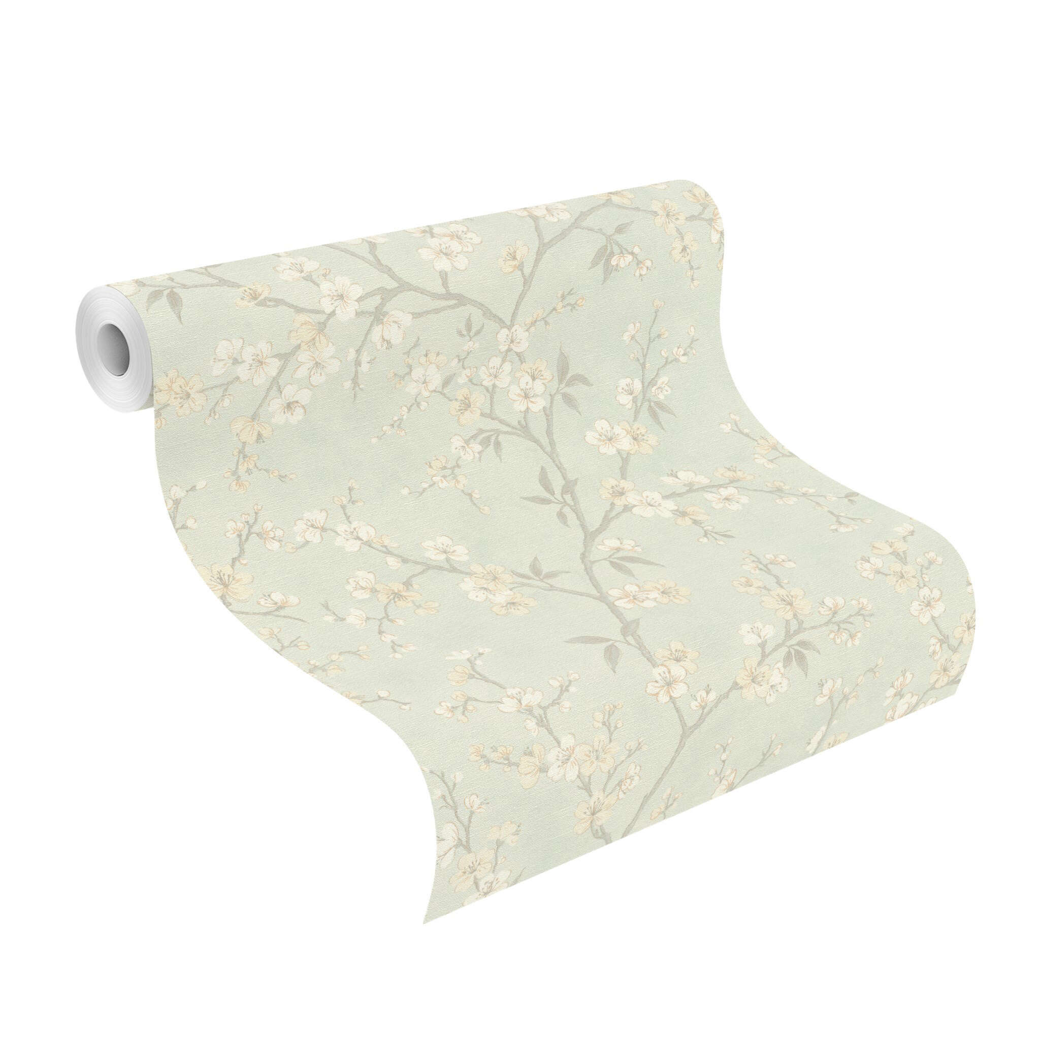 10-456769 Rolle abgerollt 1 Rollenabbildung mit Sanftes florales Muster auf einem frischen Pastellblau