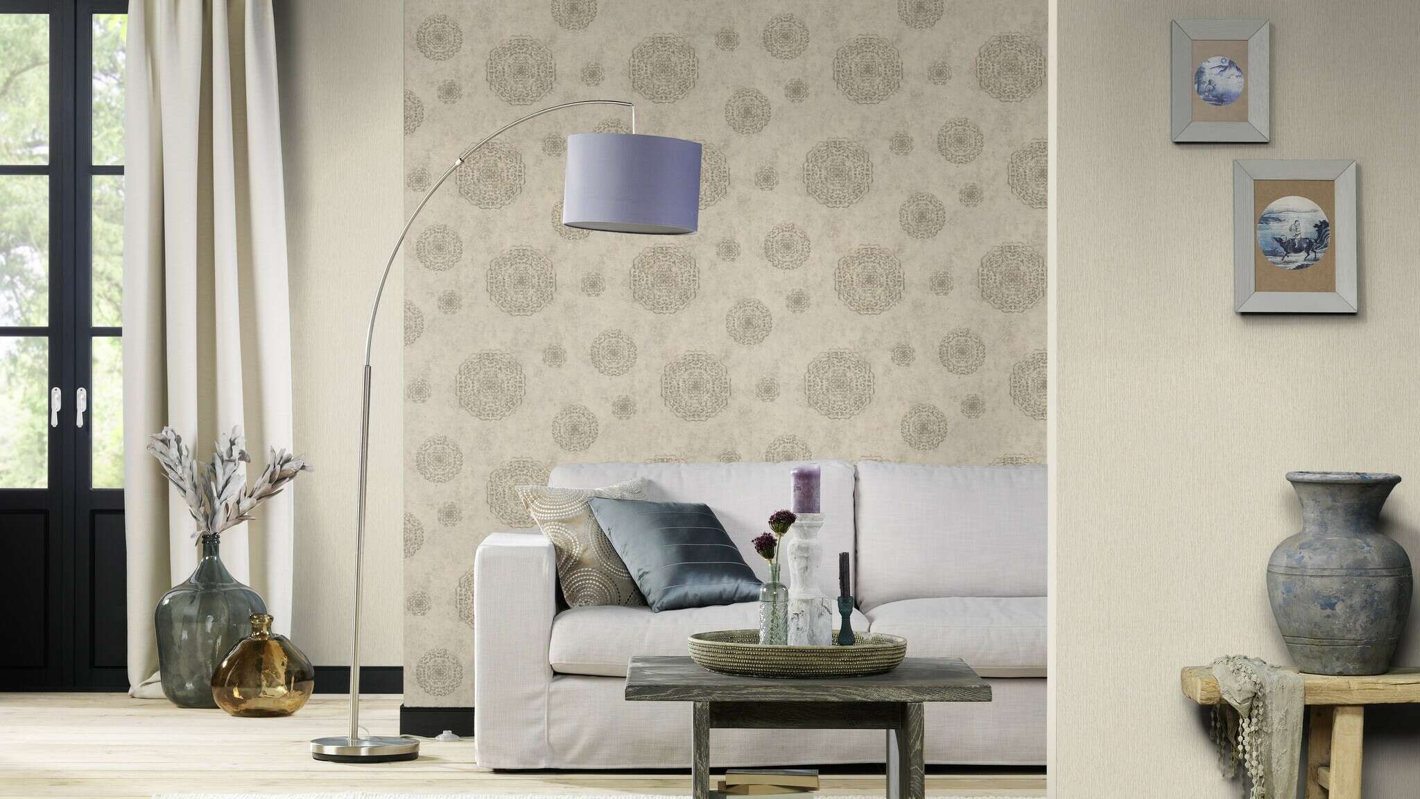 10-540536 Raumsituationen 2 Non-woven wallpaper in beige-greige Selection 540536