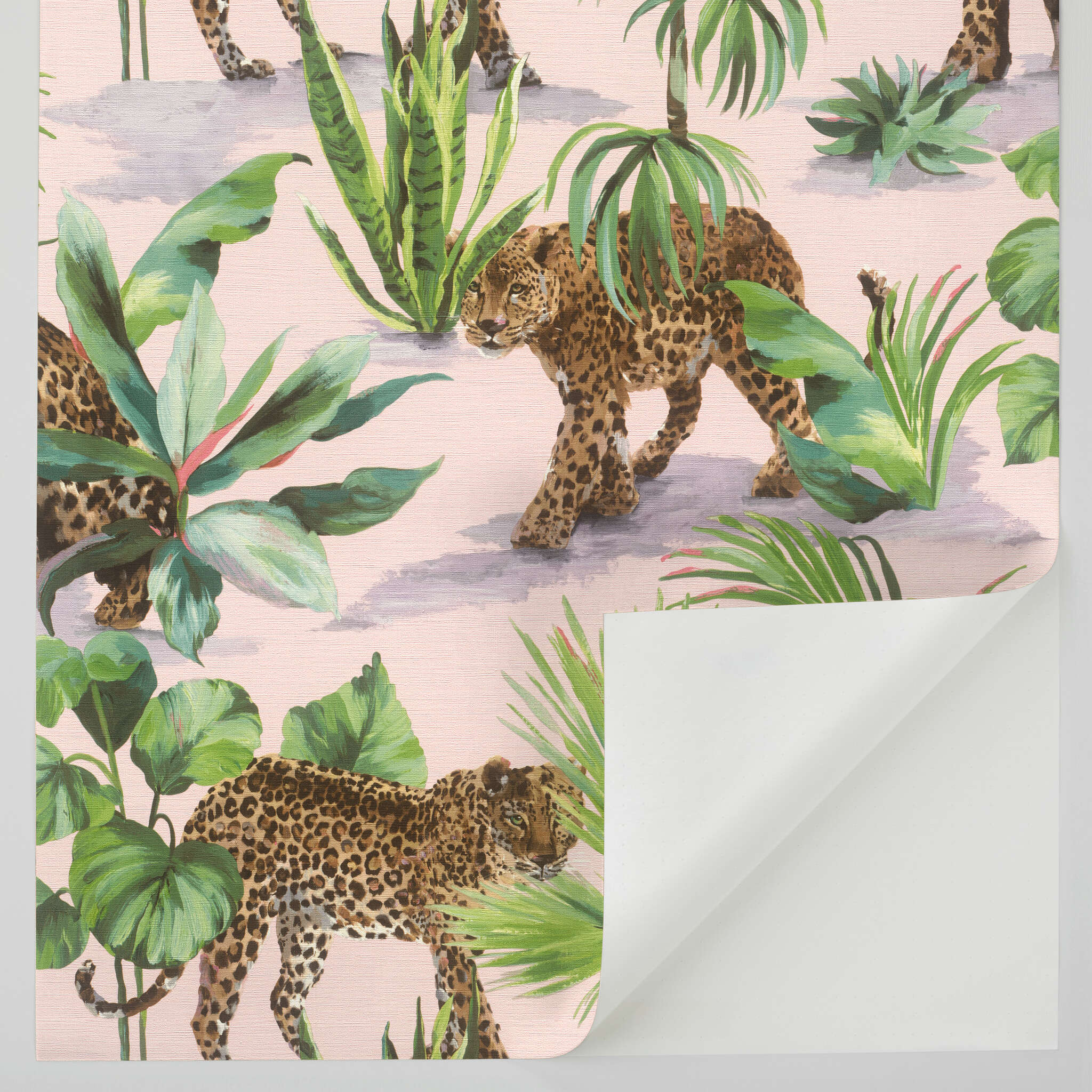 10-370409 Detailaufnahmen 1 Selbstklebende Tapete Savanna 370409 - Exotisches Leoparden Motiv in Rosa und Grün