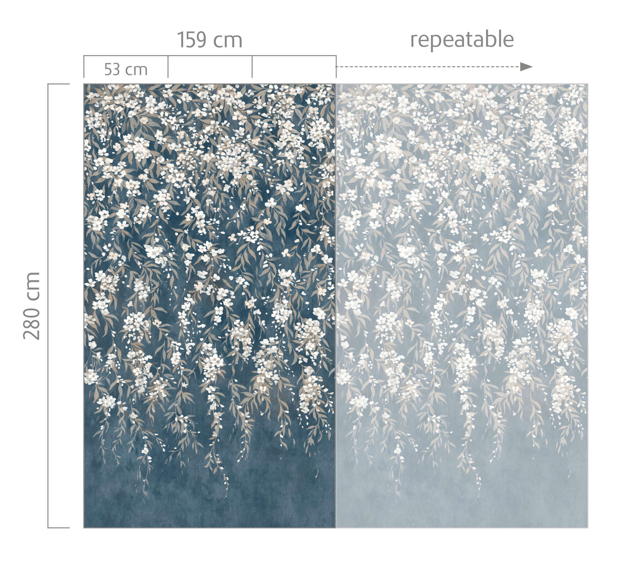 10-368062 Bildauschnitt 1 Floral tendrils wall mural in blue - Whispering Blossoms Noble Zen 368062