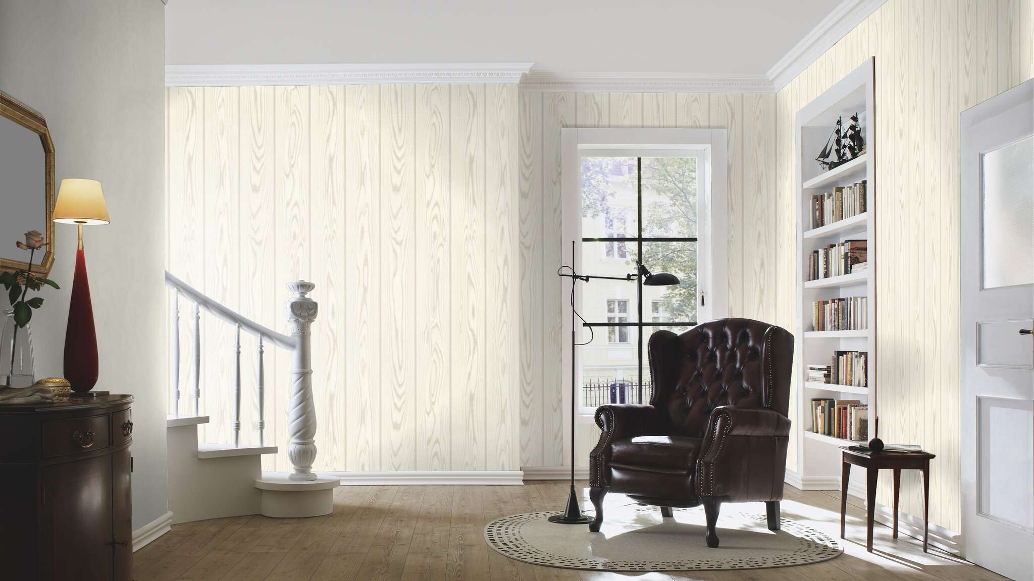 10-315127 Raumsituationen 6 Room with White wallpaper with a light patina look, inspired by oxidised metal surfaces – stylish and versatile.