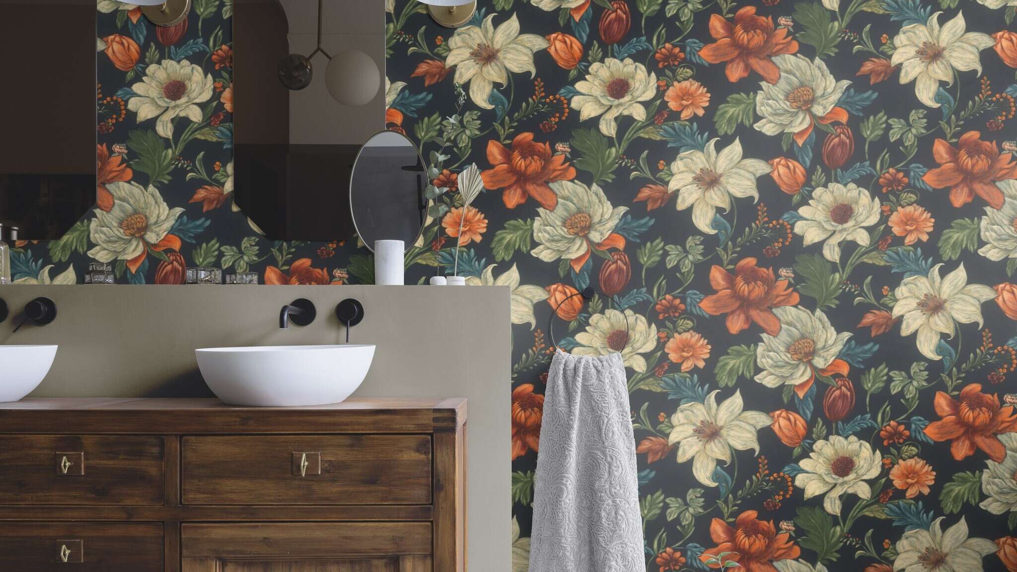 10-581744 Raumsituationen 4 Vliestapete Blumen in Orange und Creme 581744