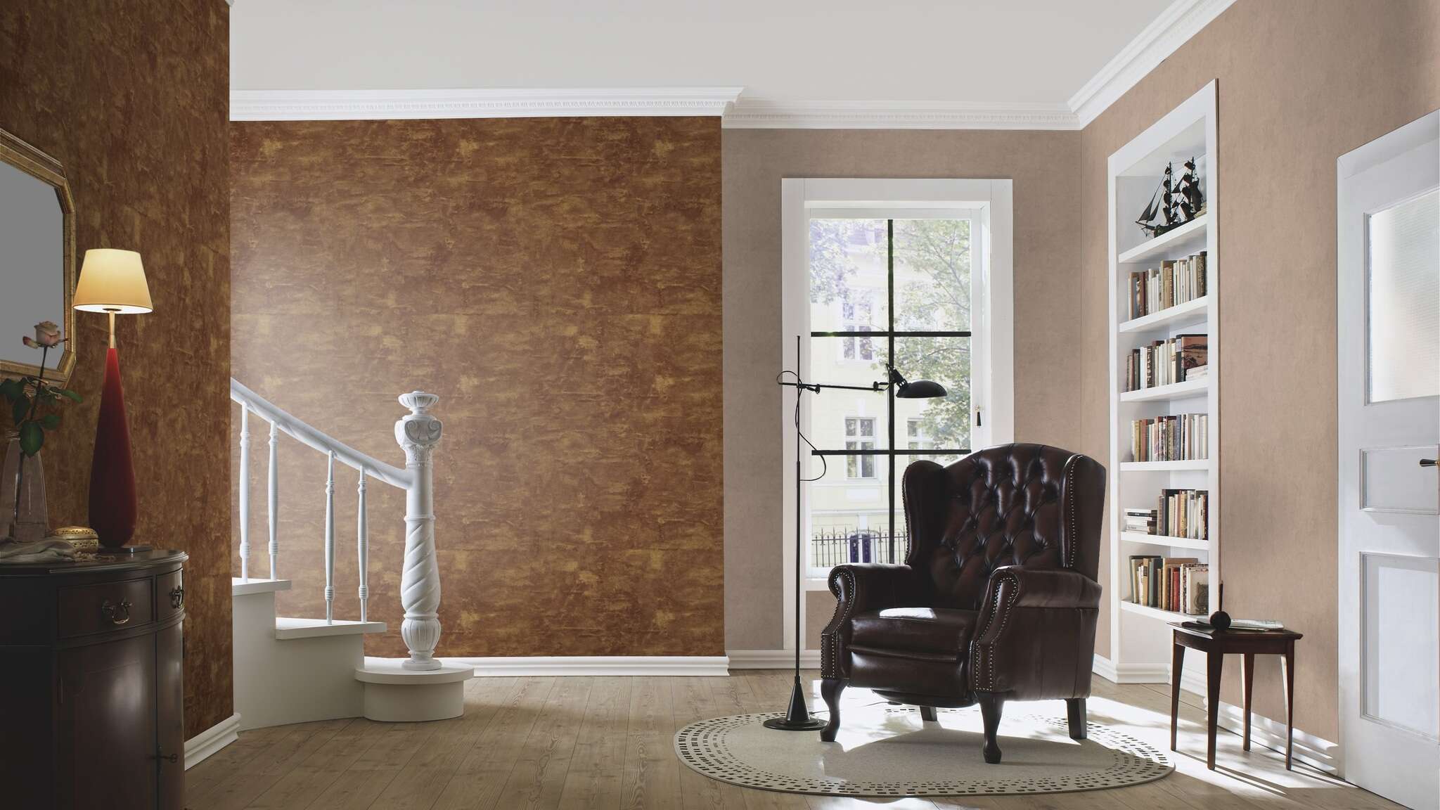 10-315165 Raumsituationen 2 Room with Distinctive rose brown tone with an oxidised metal texture – expressive with a gentle vintage charm.