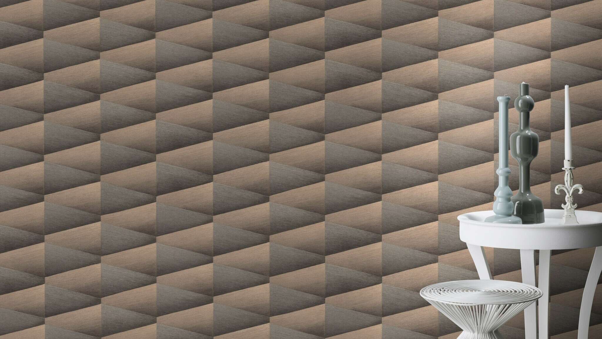 10-554670 Raumsituationen 1 Room with Graphic wallpaper with three-dimensional shapes and a grooved texture