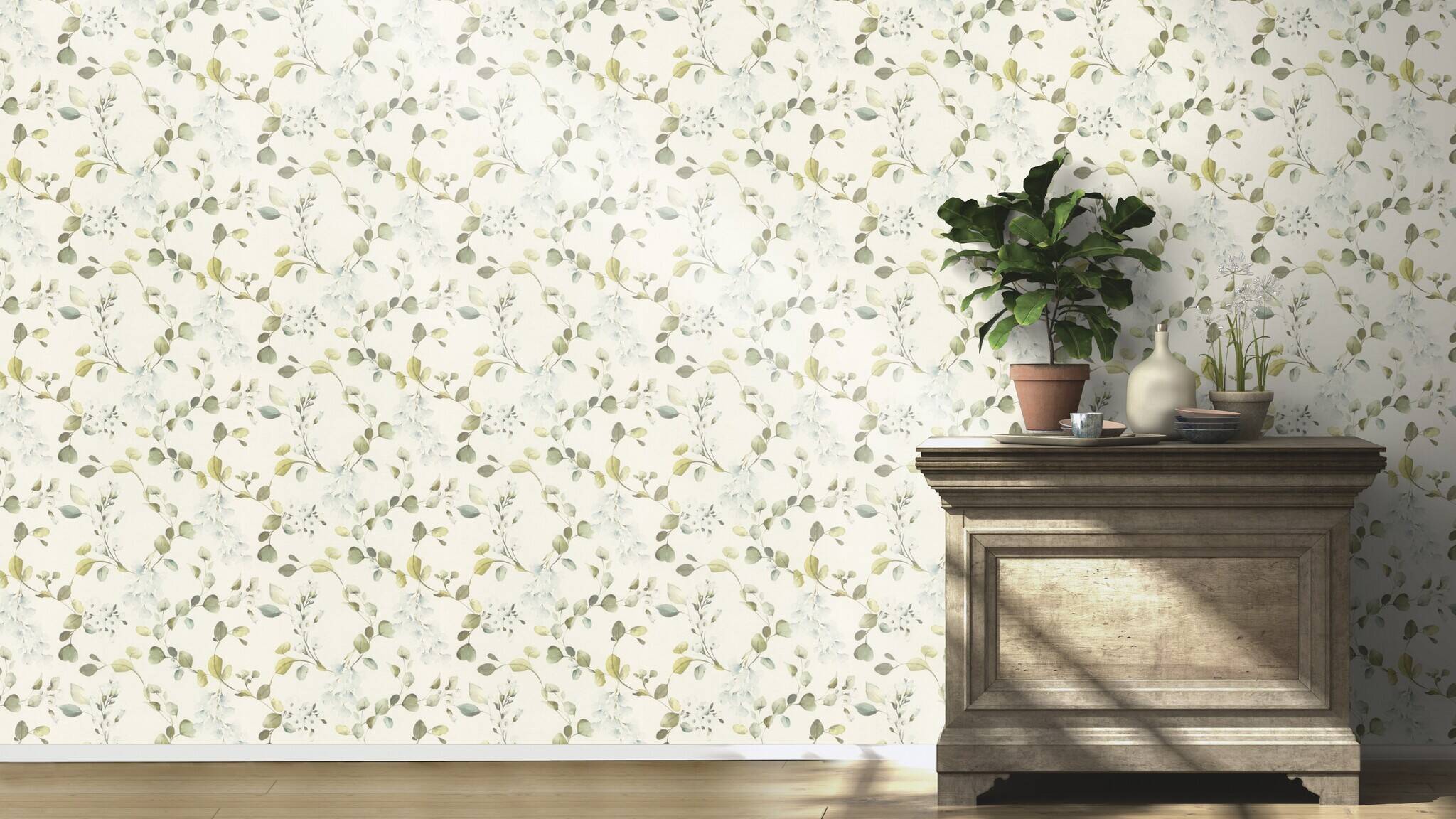 10-582222 Raumsituationen 2 Non-woven blossom wallpaper in blue Selection vinyl/non-woven 582222