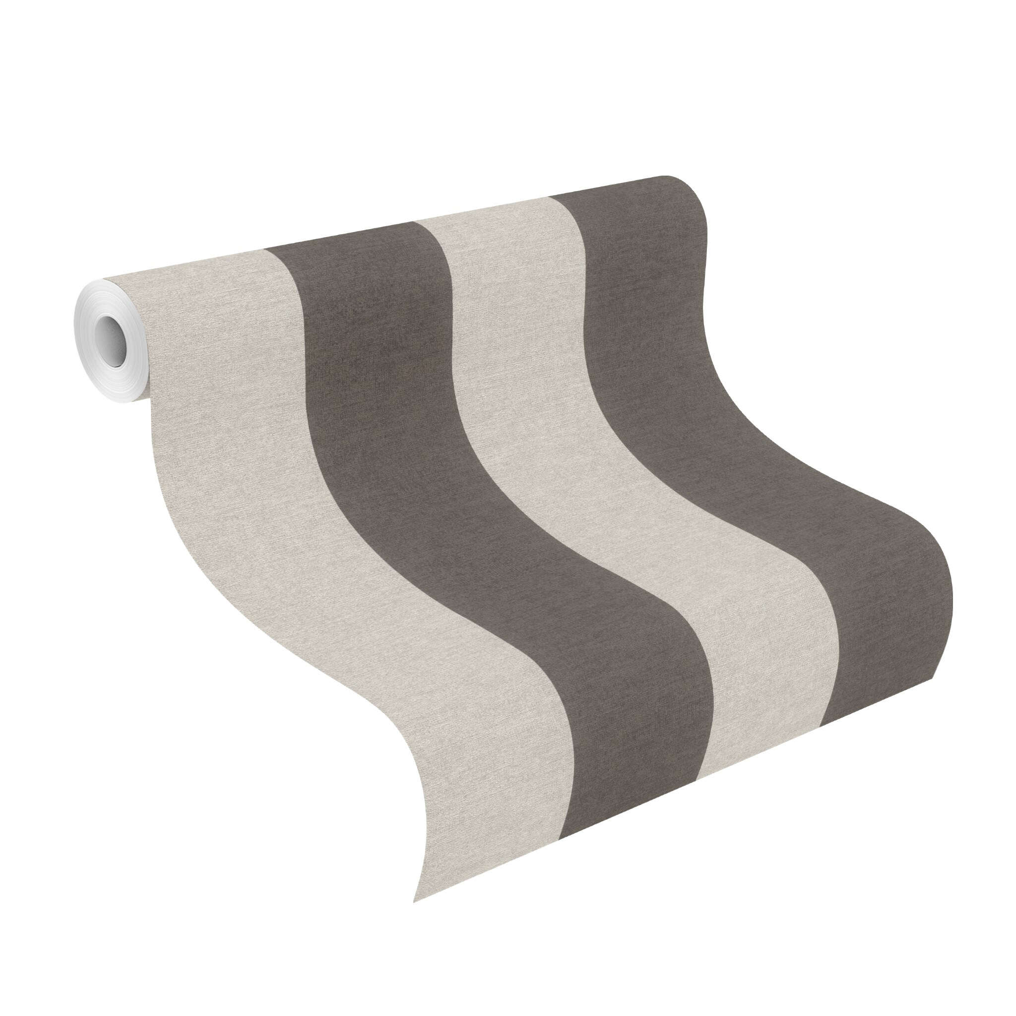 10-600766 Rolle abgerollt 1 Unrolled wallpaper roll with Wallpaper with block stripes and textile texture